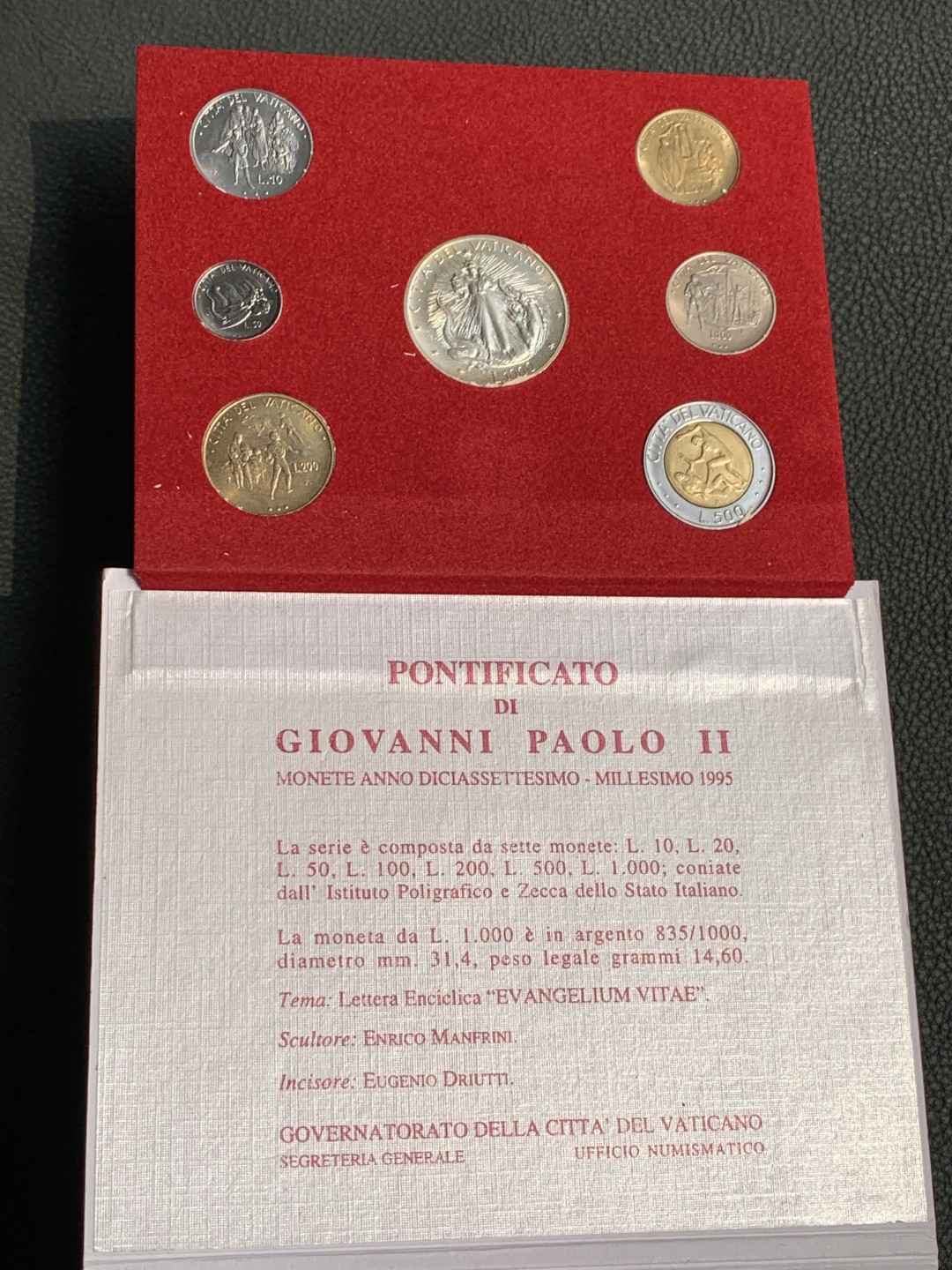《竞宝斋》第140场-周日，周一，周四 3拍 (全场包邮) 梵蒂冈1995 圣母降龙 七枚套 其中1000里拉是银币 非常罕见