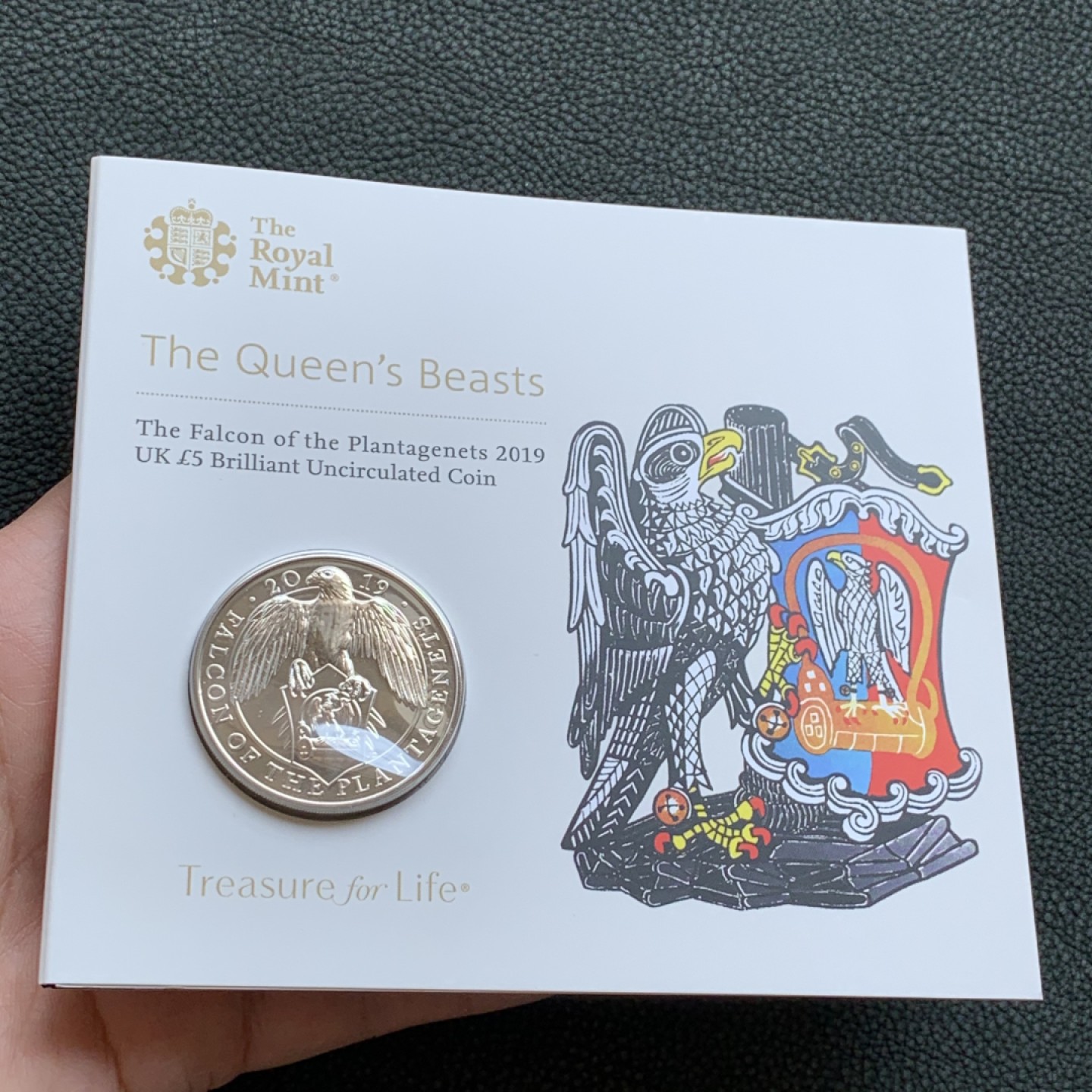 《竞宝斋》第140场-周日，周一，周四 3拍 (全场包邮) 英国2001年 英国皇家铸币局纪念封+英国2019年 英国5镑克朗型纪念币 威斯敏斯特十野兽之一（金雀花王朝的猎鹰）