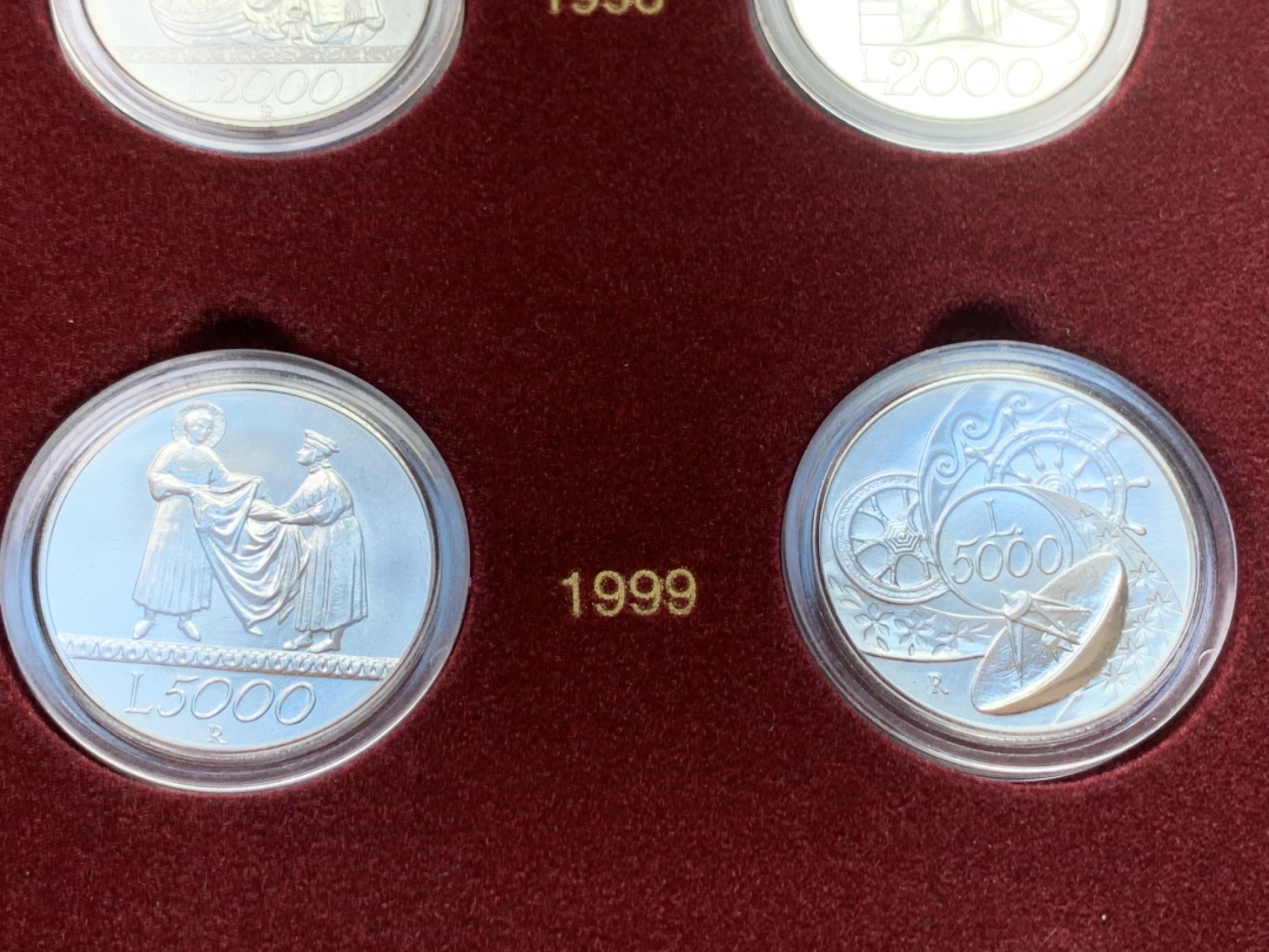 《竞宝斋》第140场-周日，周一，周四 3拍 (全场包邮) 原盒证书 意大利1998-2000年 千禧年六枚装 2000/5000/10000里拉 银币 完美品