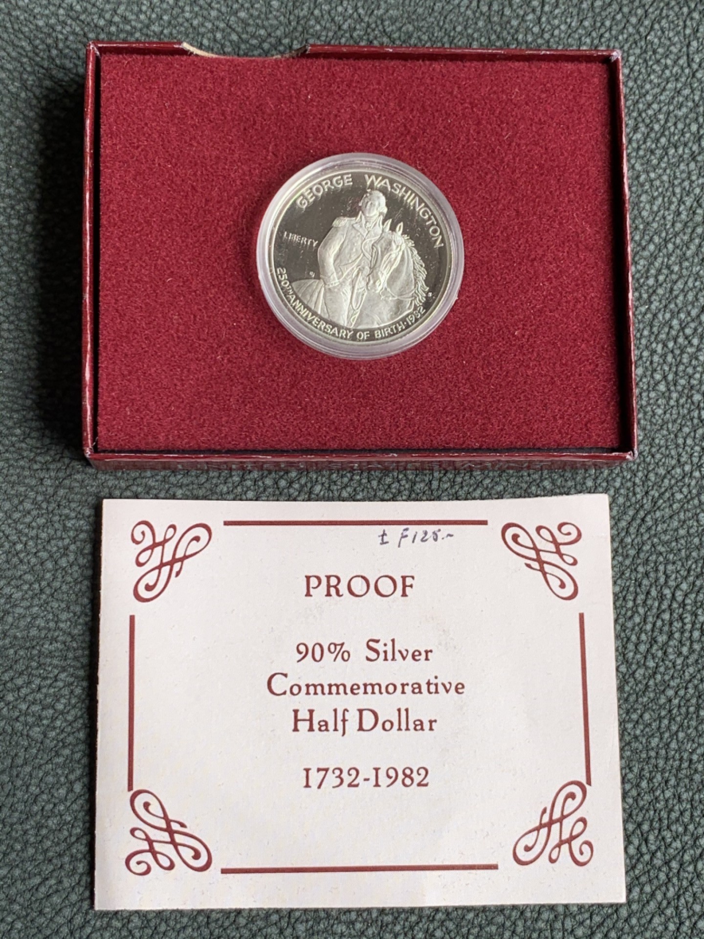 《竞宝斋》第140场-周日，周一，周四 3拍 (全场包邮) 美国1982年 华盛顿骑马 1/2美元 精制银币 原盒证书