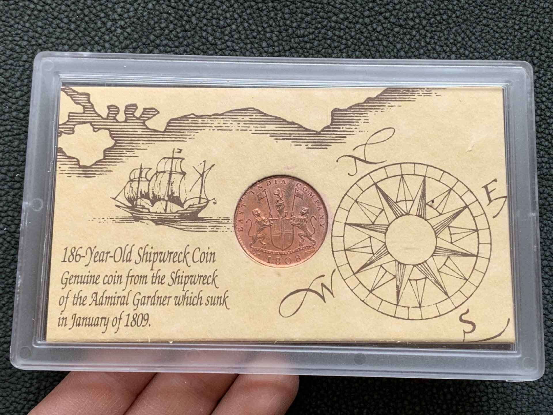 《竞宝斋》第140场-周日，周一，周四 3拍 (全场包邮) 东印度公司 1808年 10cash 铜币 （在1994年包装后发行的密封盒）