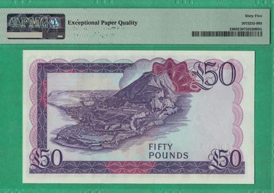 直布罗陀50镑 1986年 A冠 P-24 55双尾 欧洲纸币 实物如图 UNC