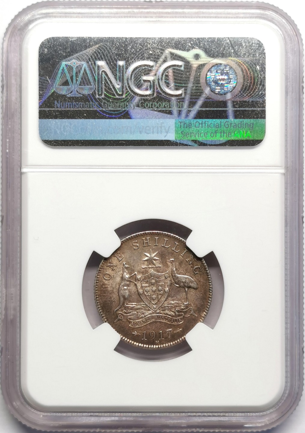 凡希社世界钱币微拍第二百三十期 1917M澳大利亚乔五先令NGC-MS62墨尔本厂！