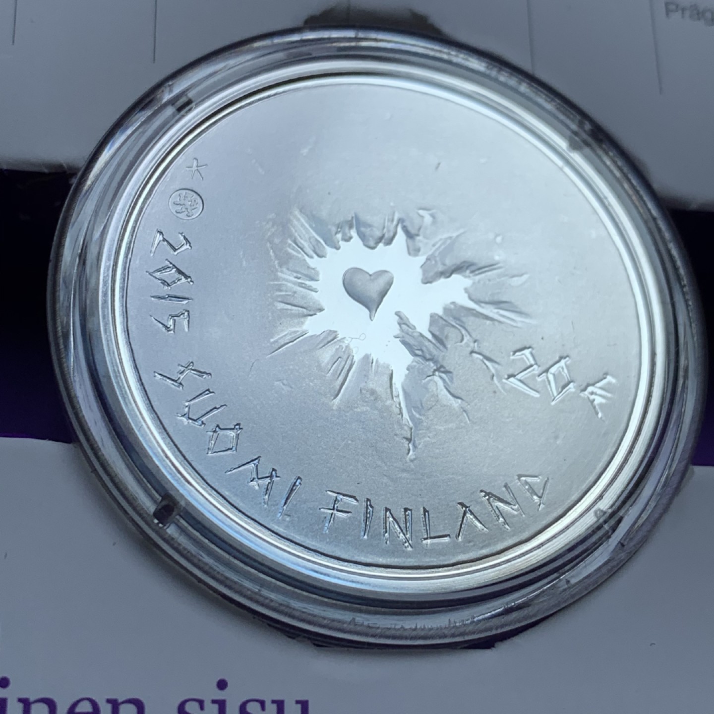 《竞宝斋》第140场-周日，周一，周四 3拍 (全场包邮) 芬兰2015年芬兰人的美德20欧纪念银币（原盒）  设计独特，稀少5000发行量 25.5克 925银