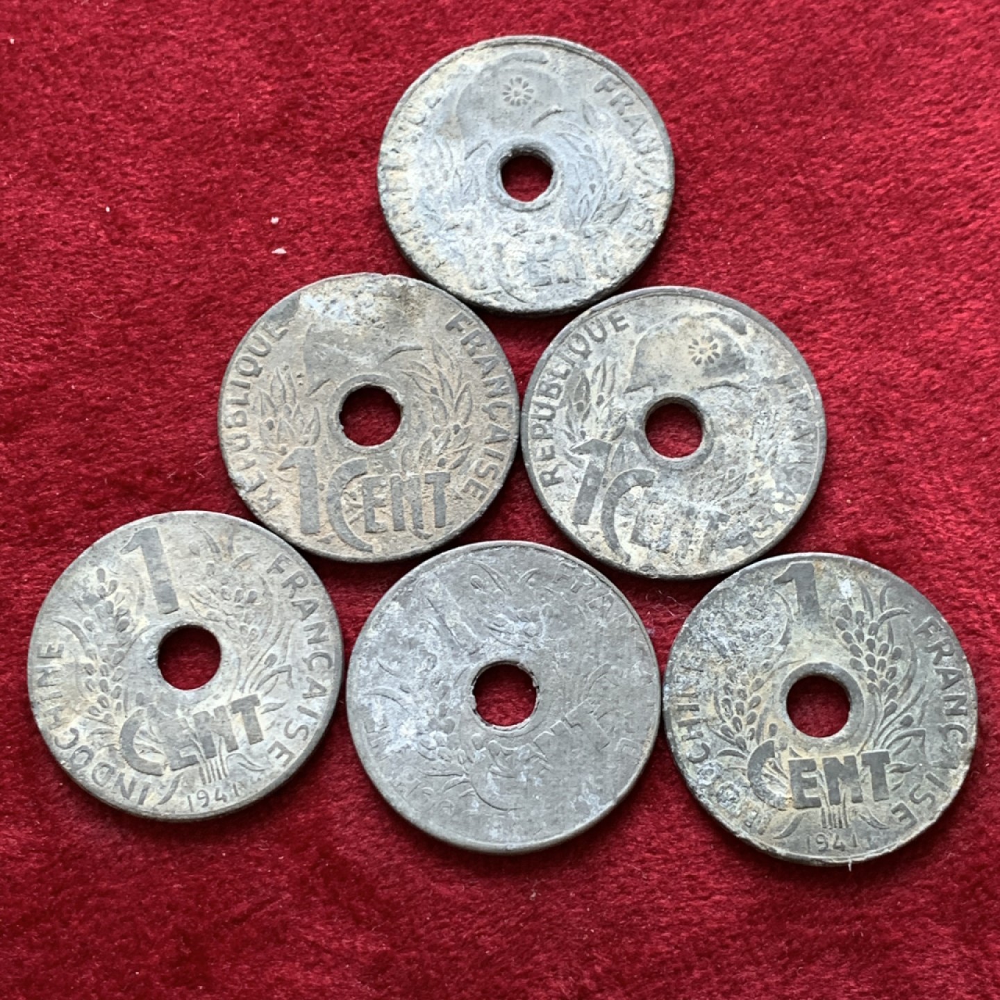 《竞宝斋》第140场-周日，周一，周四 3拍 (全场包邮) 法属印支1分锌币 一组6枚