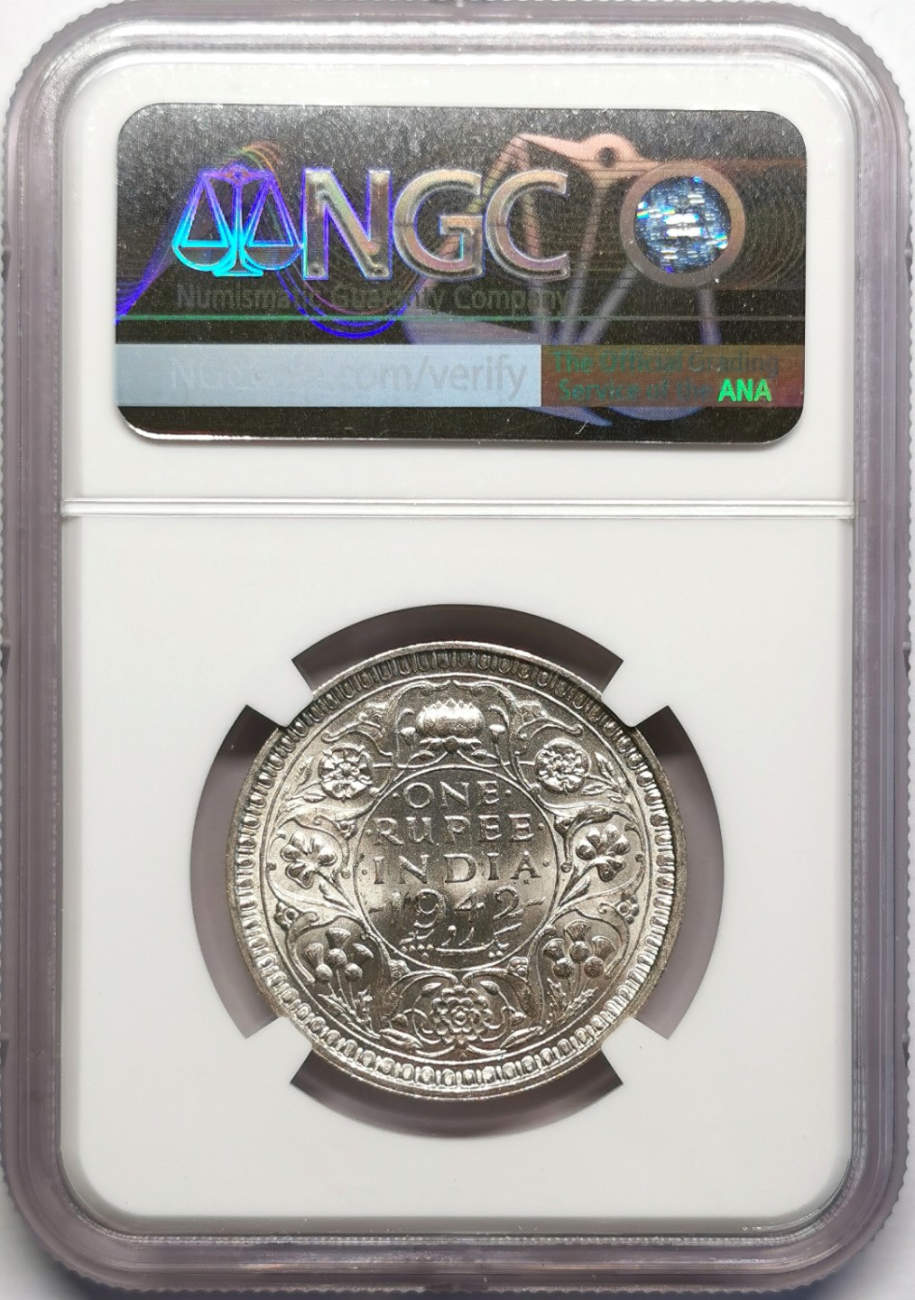 凡希社世界钱币微拍第二百三十期 1942英属印度乔六卢比NGC-MS63