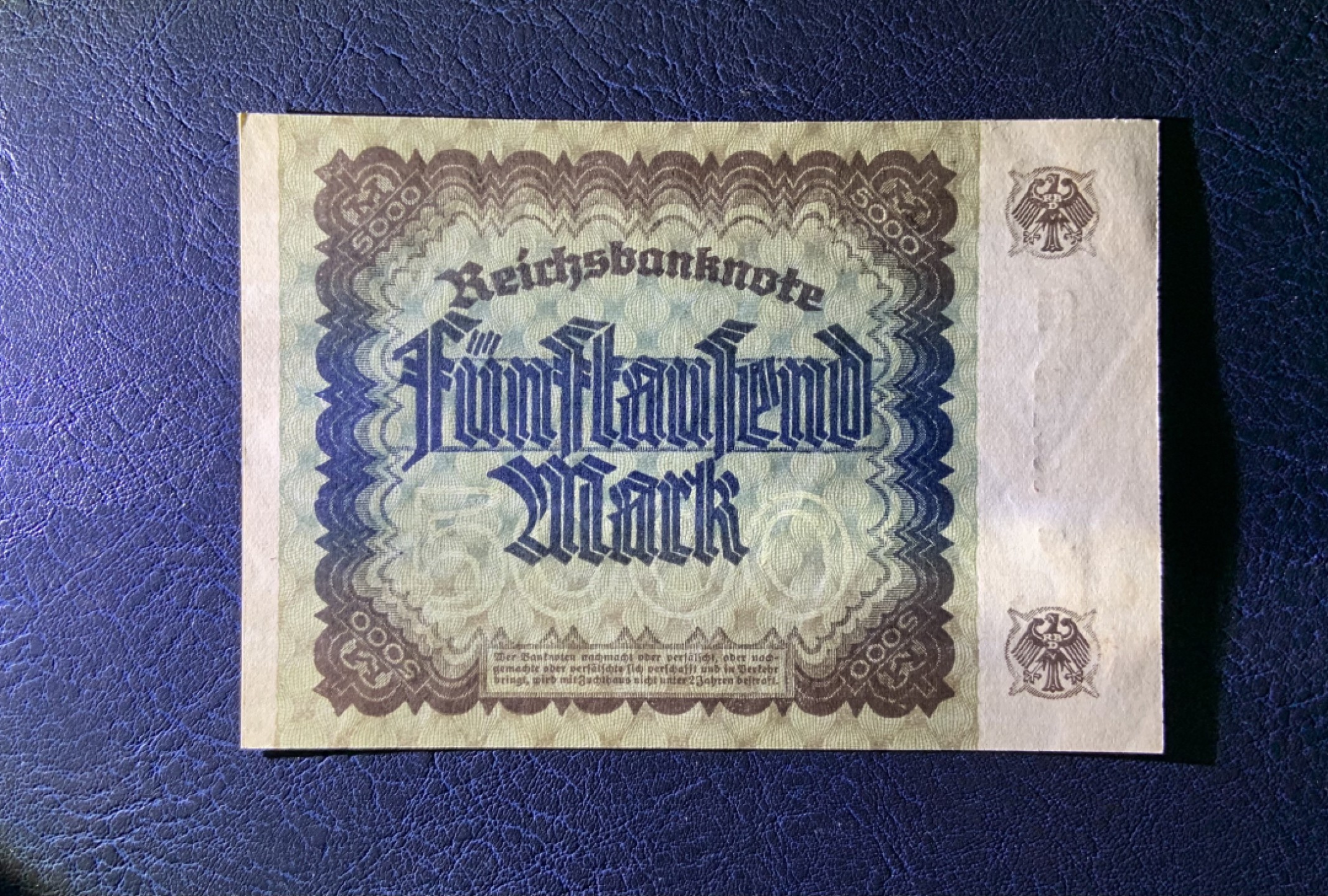 收藏联盟Quantum Auction 第237期拍卖 德国1922年5000马克 品相UNC 票面有点钞痕  百年老钞