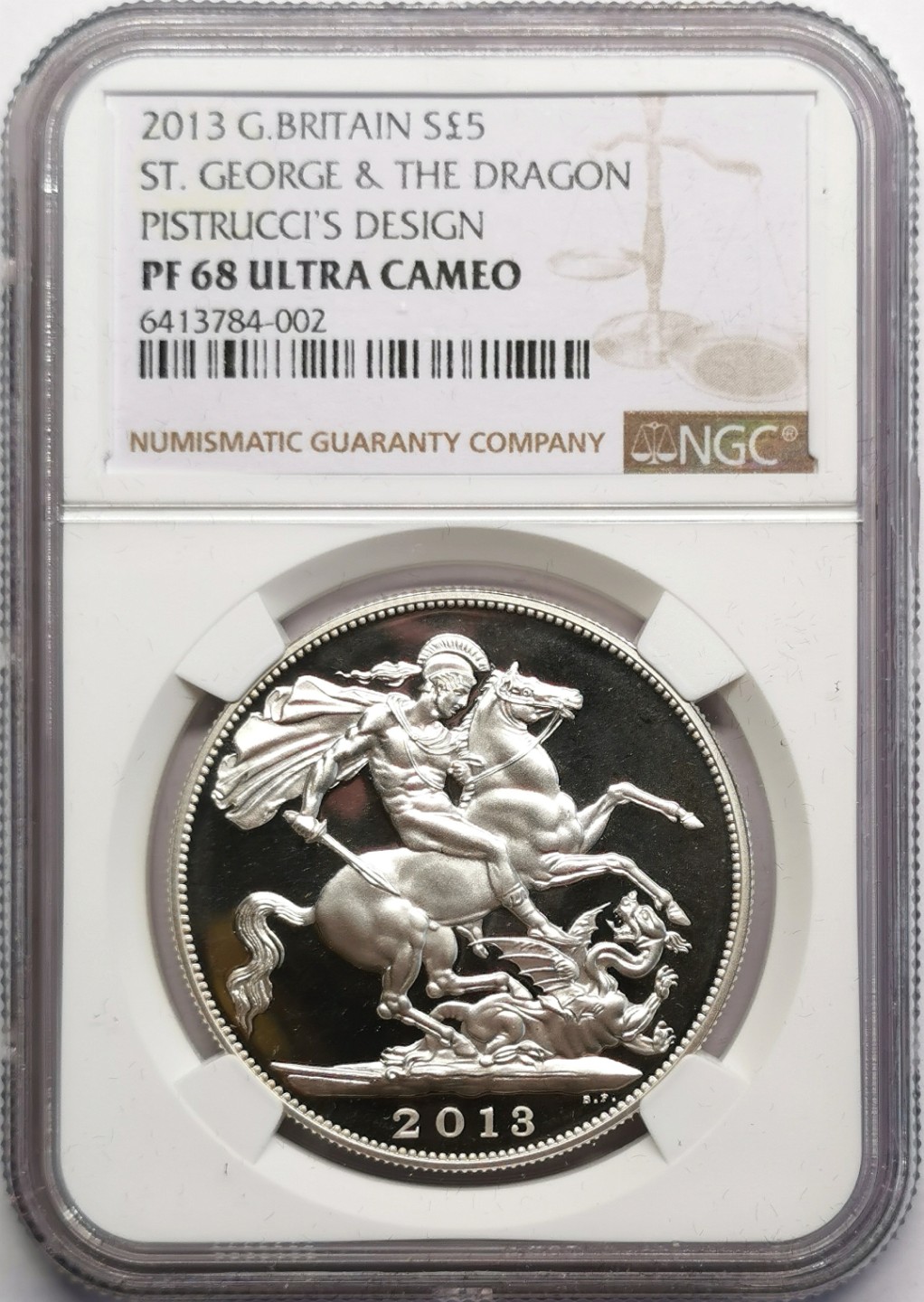 凡希社世界钱币微拍第二百三十期 2013英国佩特鲁奇马剑5镑银币NGC-PF68UC