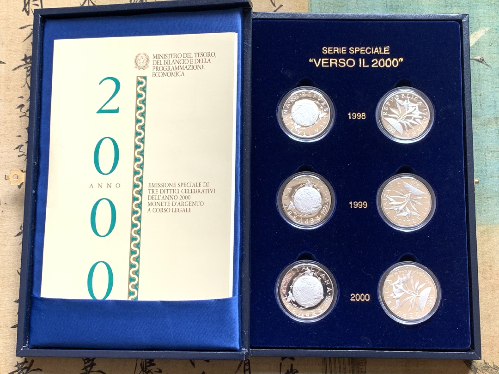《竞宝斋》第140场-周日，周一，周四 3拍 (全场包邮) 精制版 原盒证书 意大利1998-2000年 千禧年六枚装 2000/5000/10000里拉 银币 完美品