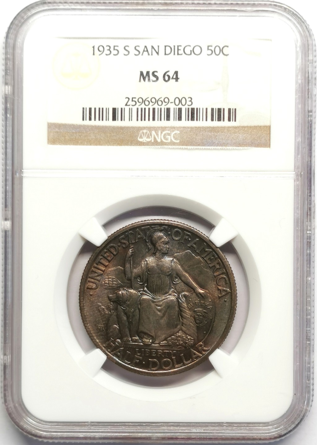 凡希社世界钱币微拍第二百三十期 1935S美国圣地亚哥50美分NGC-MS64重五彩！