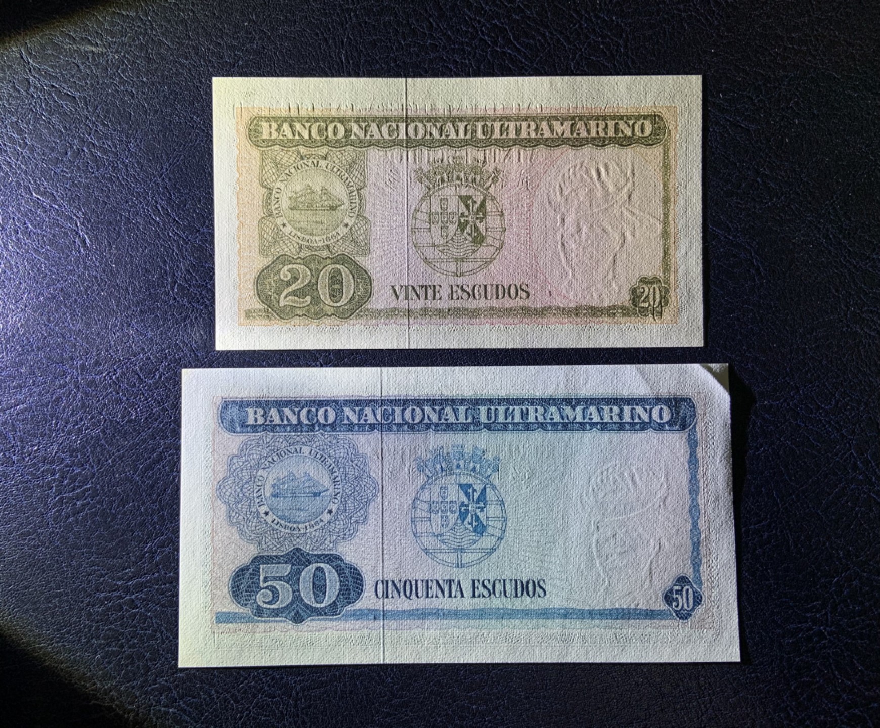 收藏联盟Quantum Auction 第237期拍卖 东帝汶1967年20，50埃斯库多 品相UNC 票面无明显黄斑，20紫光灯下轻微潮点，50一角微折