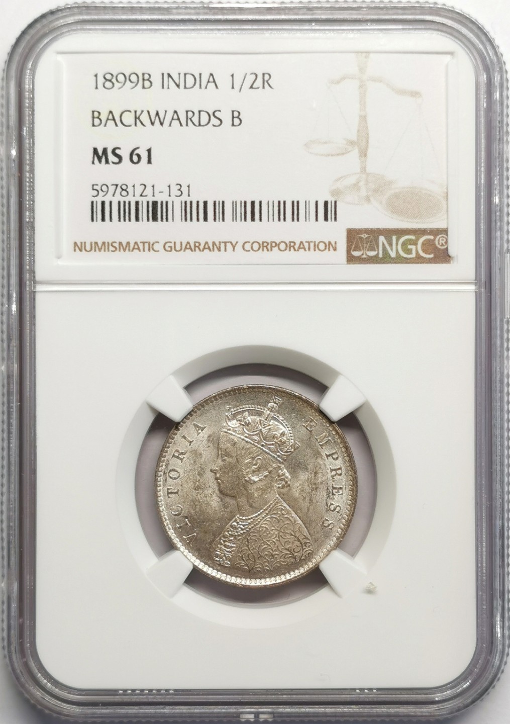 凡希社世界钱币微拍第二百三十期 1899B英属印度小维1/2卢比NGC-MS61