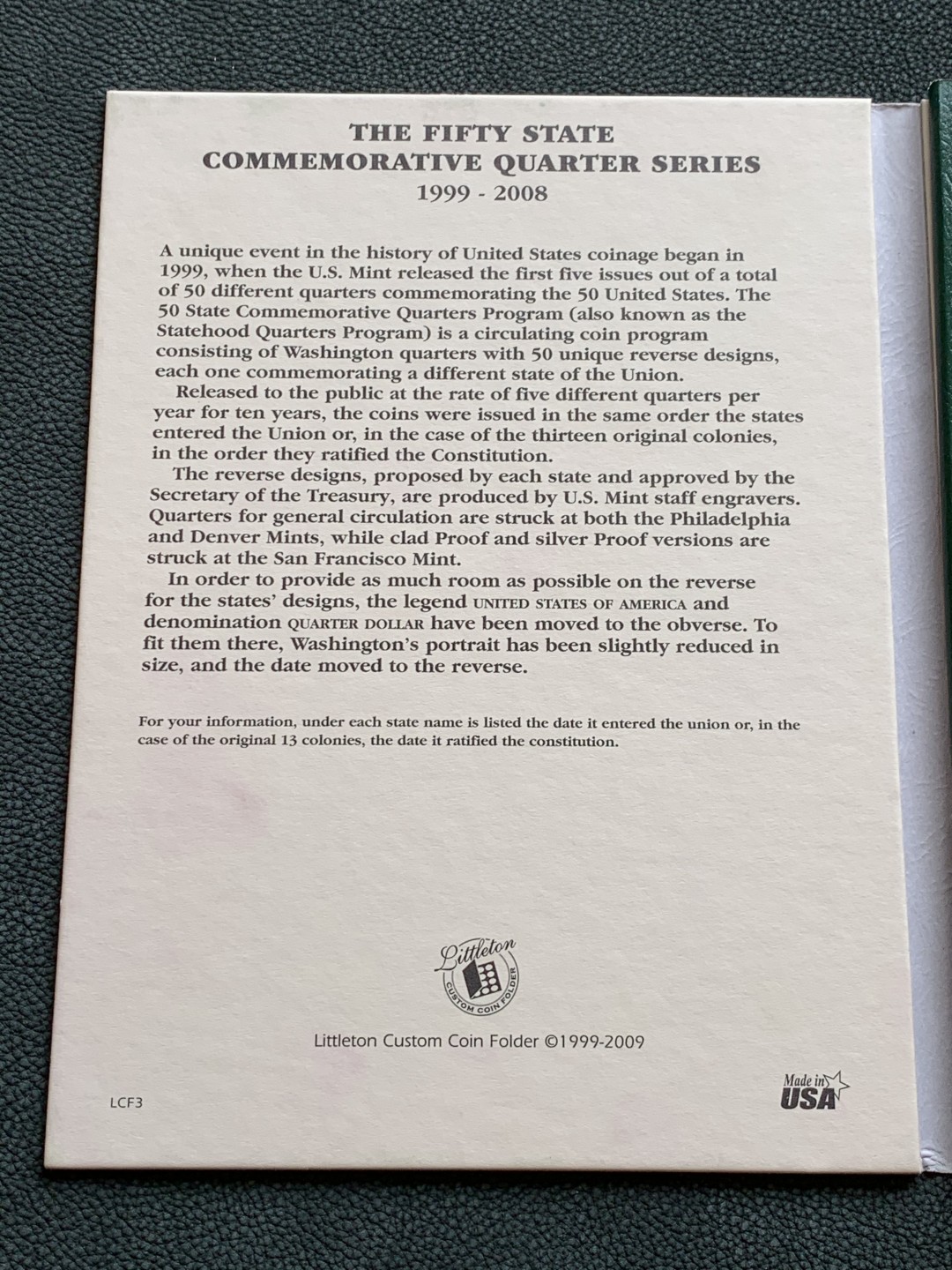 《竞宝斋》第140场-周日，周一，周四 3拍 (全场包邮) 美国 1999-2008 25美分纪念币 套册 含52枚币 一次配齐 少见