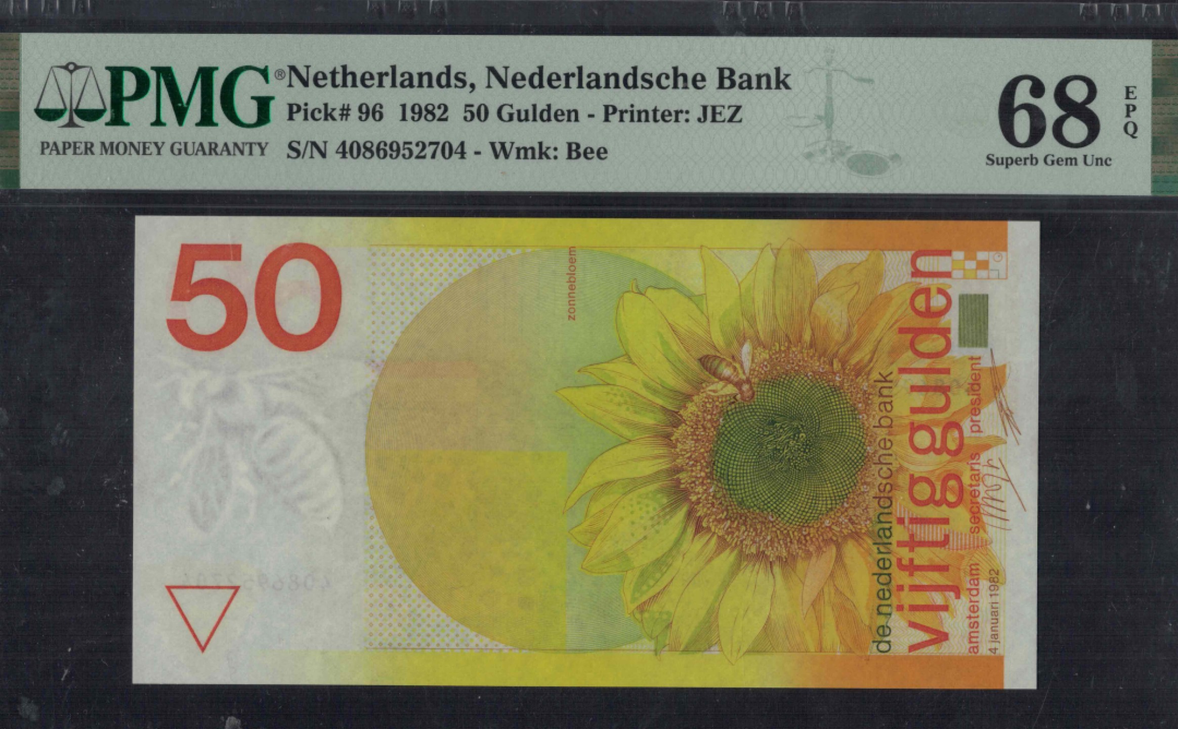 荷兰50盾 1982年 P-96a 欧洲纸币 实物图 UNC
