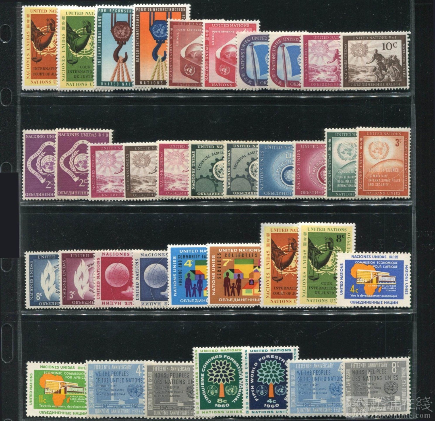 邮票专场 联合国5-60\年代邮票新18套（部分贴纸）