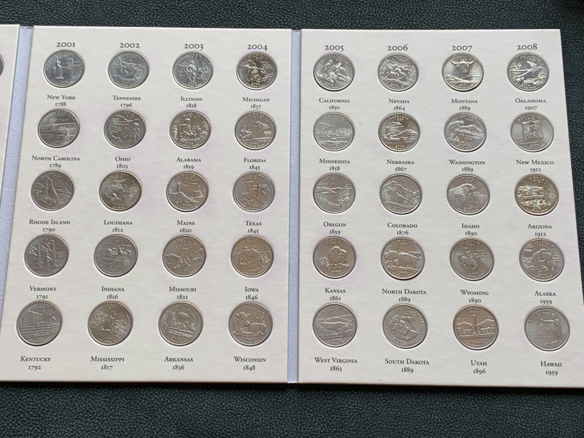 《竞宝斋》第140场-周日，周一，周四 3拍 (全场包邮) 美国 1999-2008 25美分纪念币 套册 含52枚币 一次配齐 少见