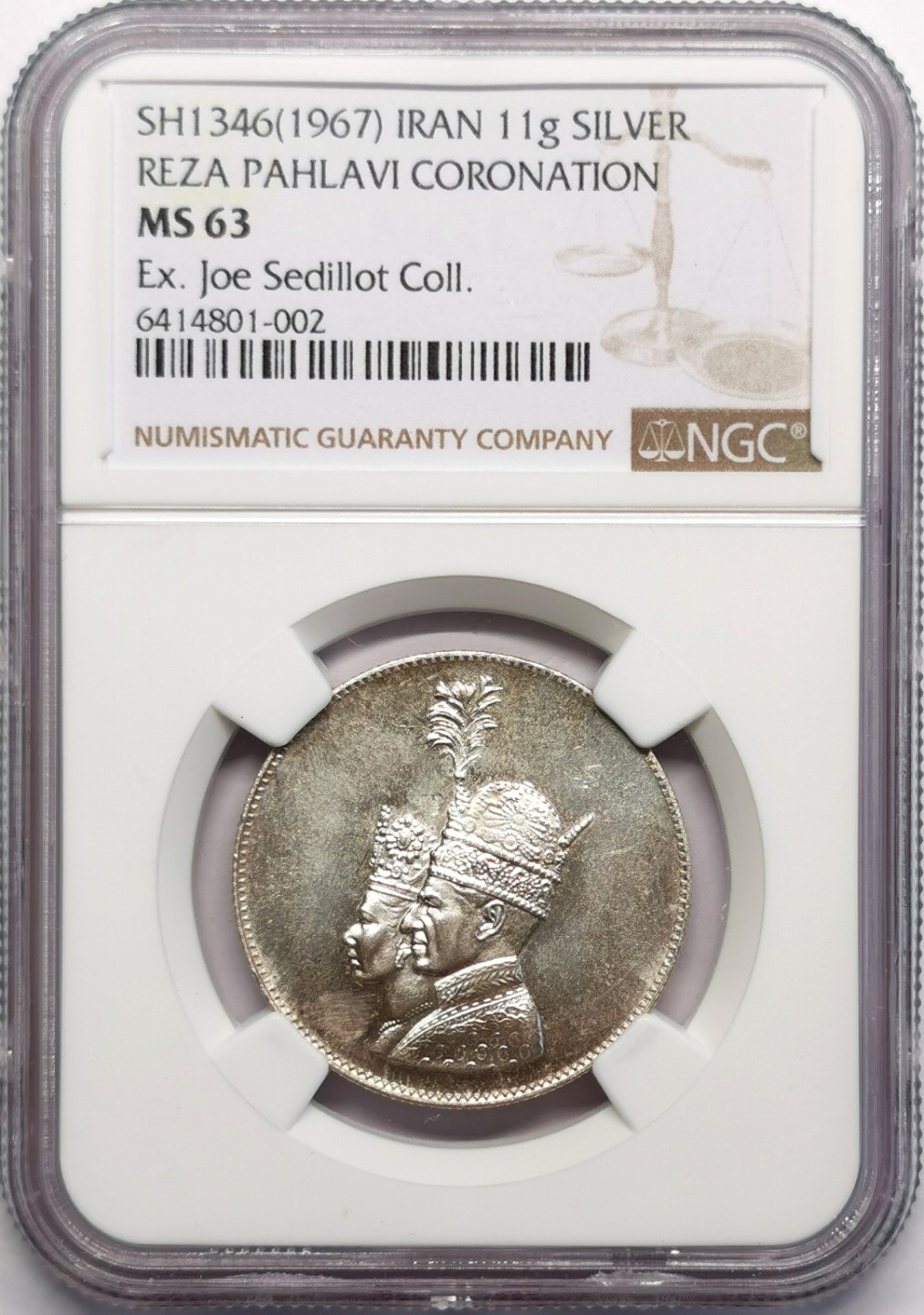 凡希社世界钱币微拍第二百三十期 1967伊朗礼萨巴列维加冕纪念银章NGC-MS63名家旧藏！