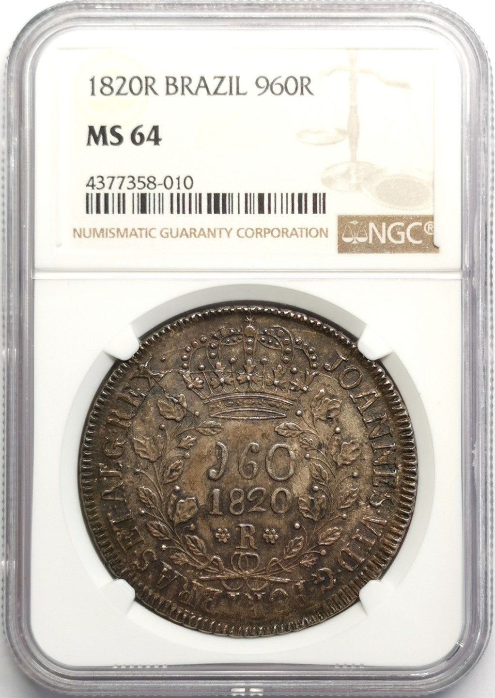 凡希社世界钱币微拍第二百三十期 荐！1820葡属巴西佩德罗一世960R大银NGC-MS64原味顶级！
