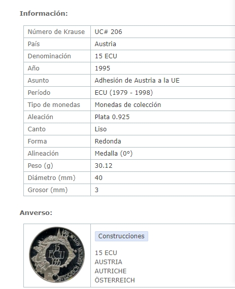 《竞宝斋》第140场-周日，周一，周四 3拍 (全场包邮) 奥地利1995年 15艾古精制大银币 30.12克 925银