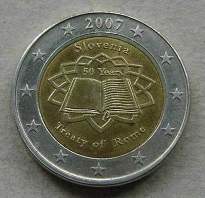 【币将精彩】世界钱币拍卖（2026-1-28） - 斯洛文尼亚2007年罗马条约50年2欧元双金属试铸币UNC
