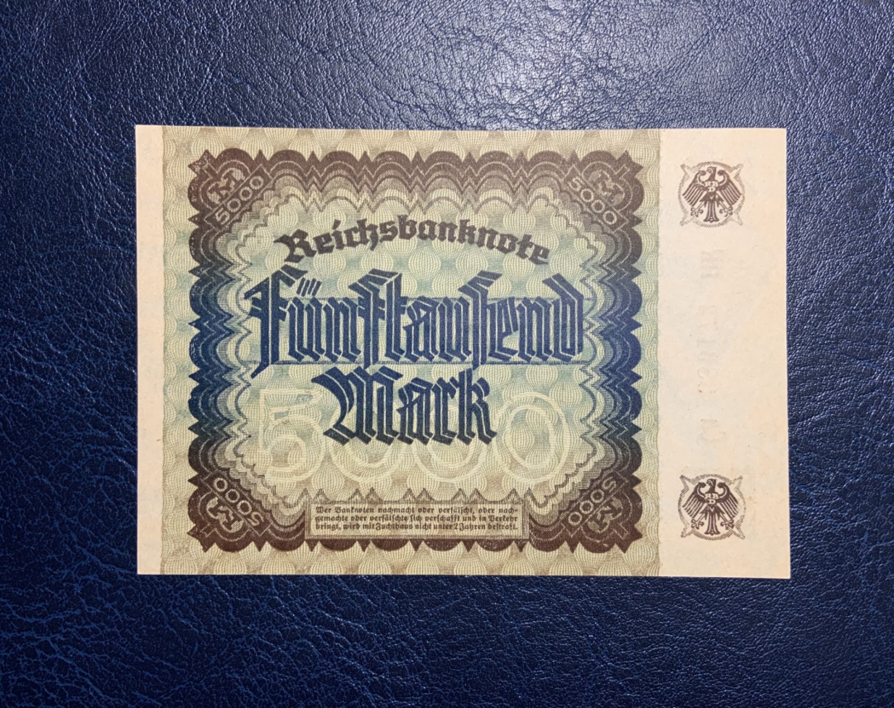 收藏联盟Quantum Auction 第237期拍卖 德国1922年5000马克 品相UNC 票面有点钞痕  百年老钞