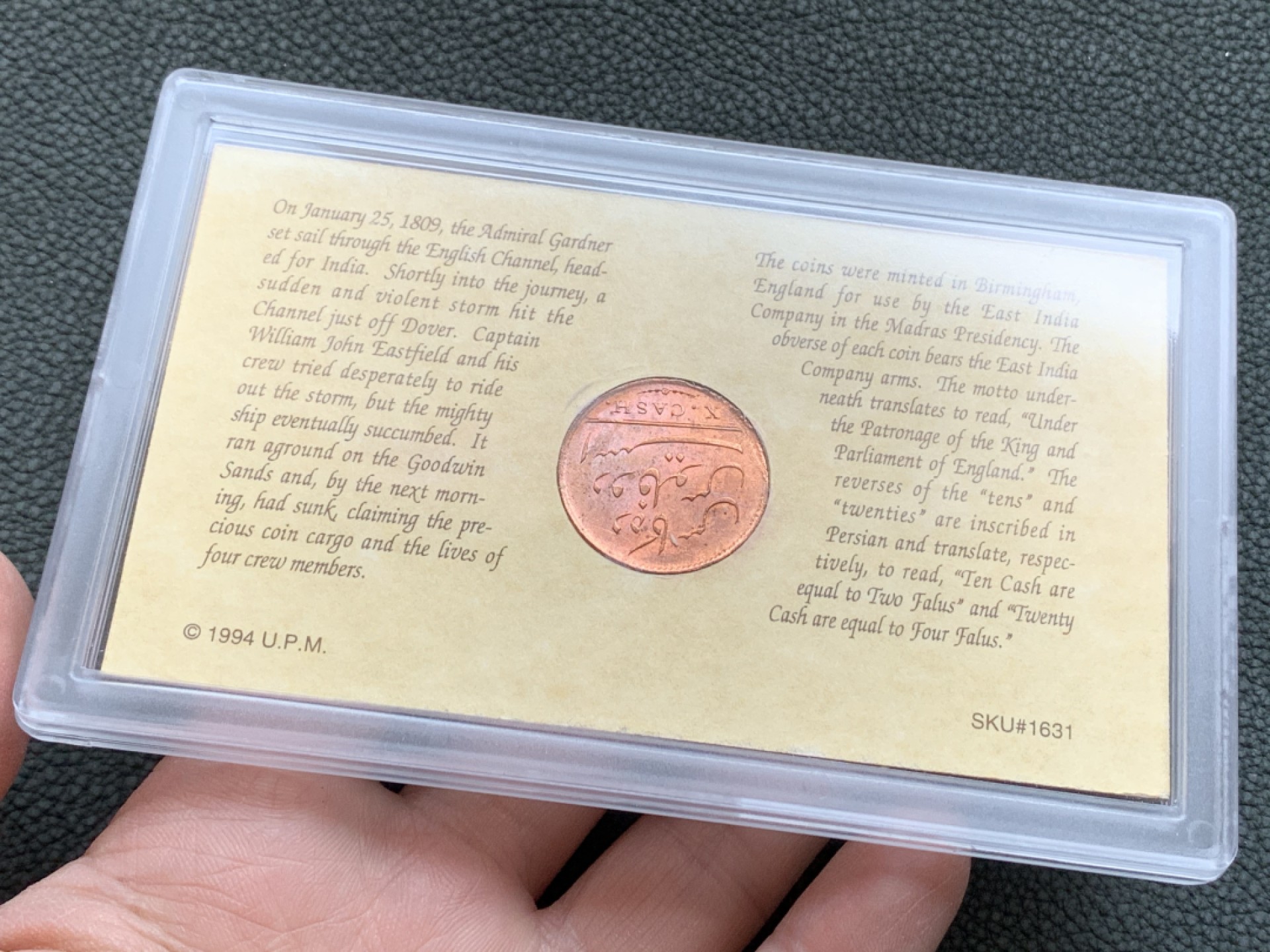 《竞宝斋》第140场-周日，周一，周四 3拍 (全场包邮) 东印度公司 1808年 10cash 铜币 （在1994年包装后发行的密封盒）