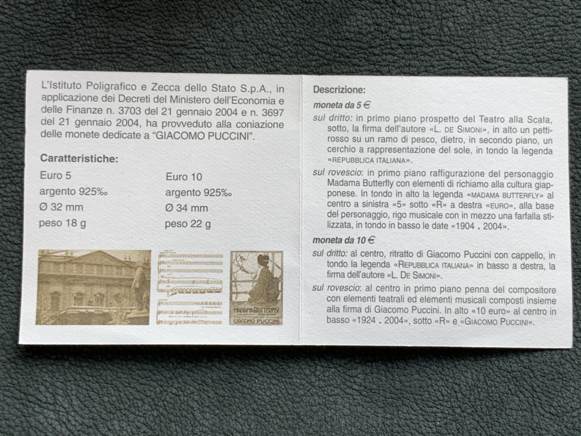 《竞宝斋》第140场-周日，周一，周四 3拍 (全场包邮) 意大利 2004年 克劳斯获奖币《蝴蝶夫人》精制制一对 925银18克+22克=40克 发行量 8000