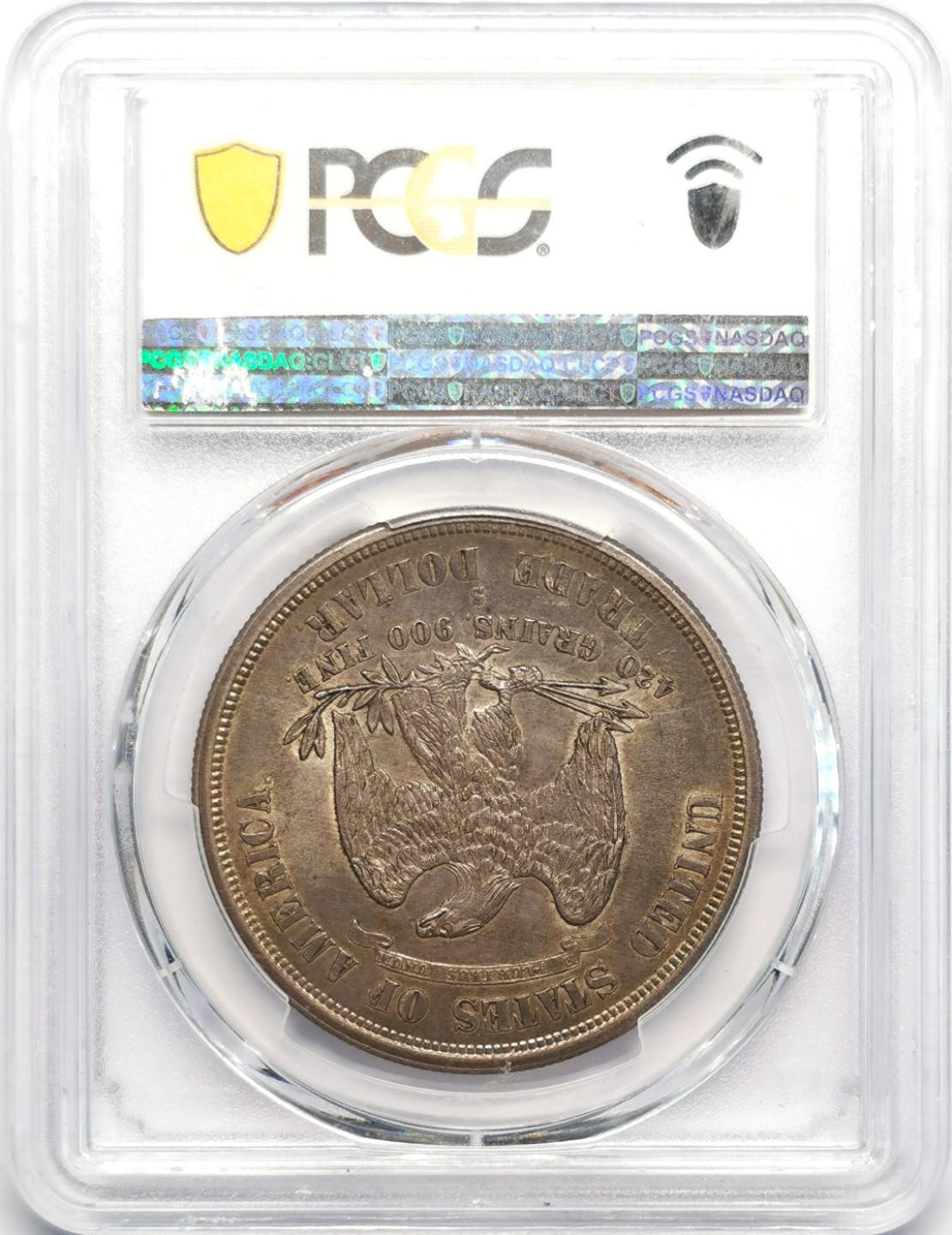 凡希社世界钱币微拍第二百三十期 荐！1876S美国拿花贸易DOLLAR PCGS-AU58美包浆实物赞！