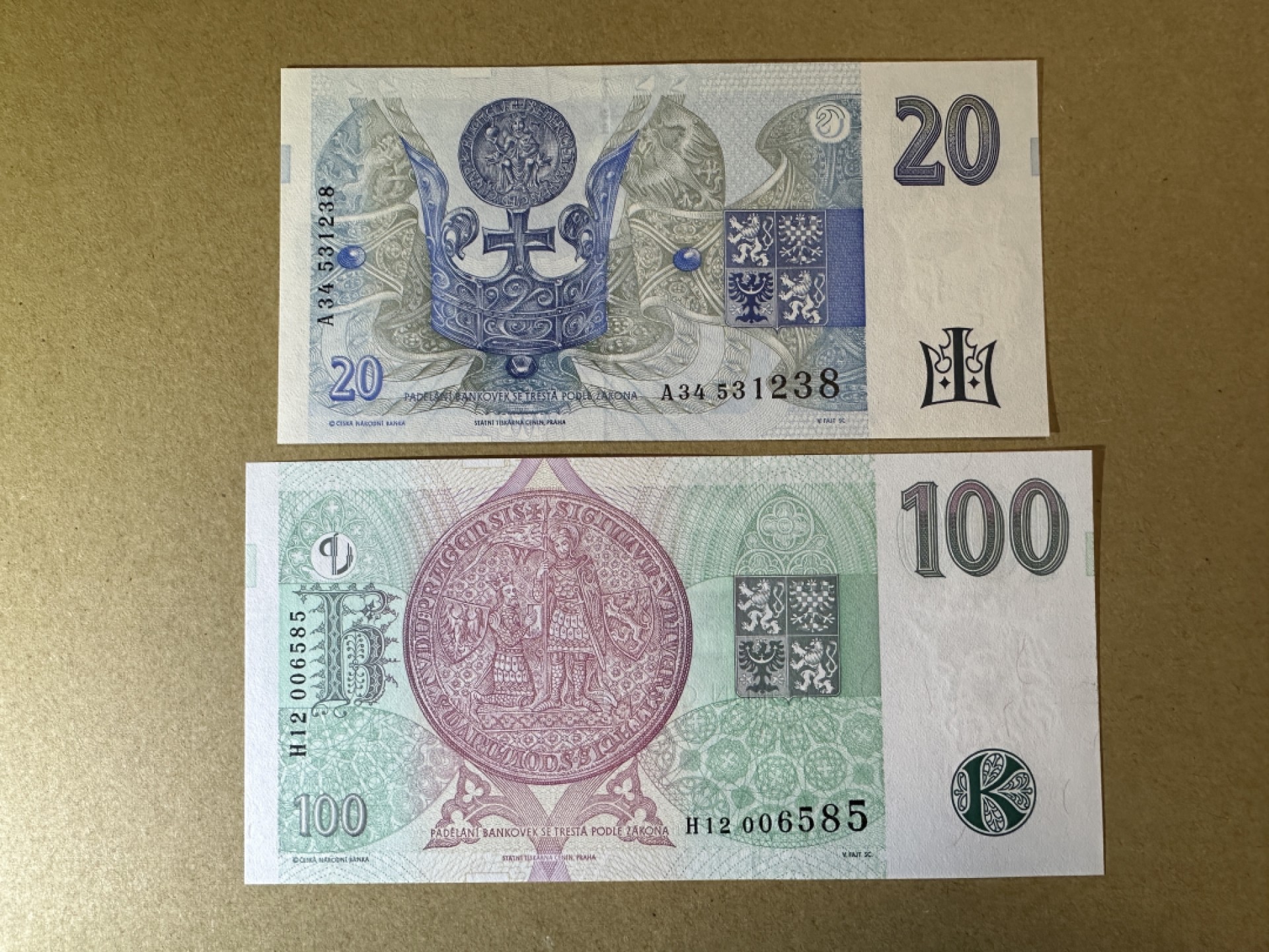 《张总收藏》92期——外币精品大会100拍 捷克20、100克朗2张 UNC