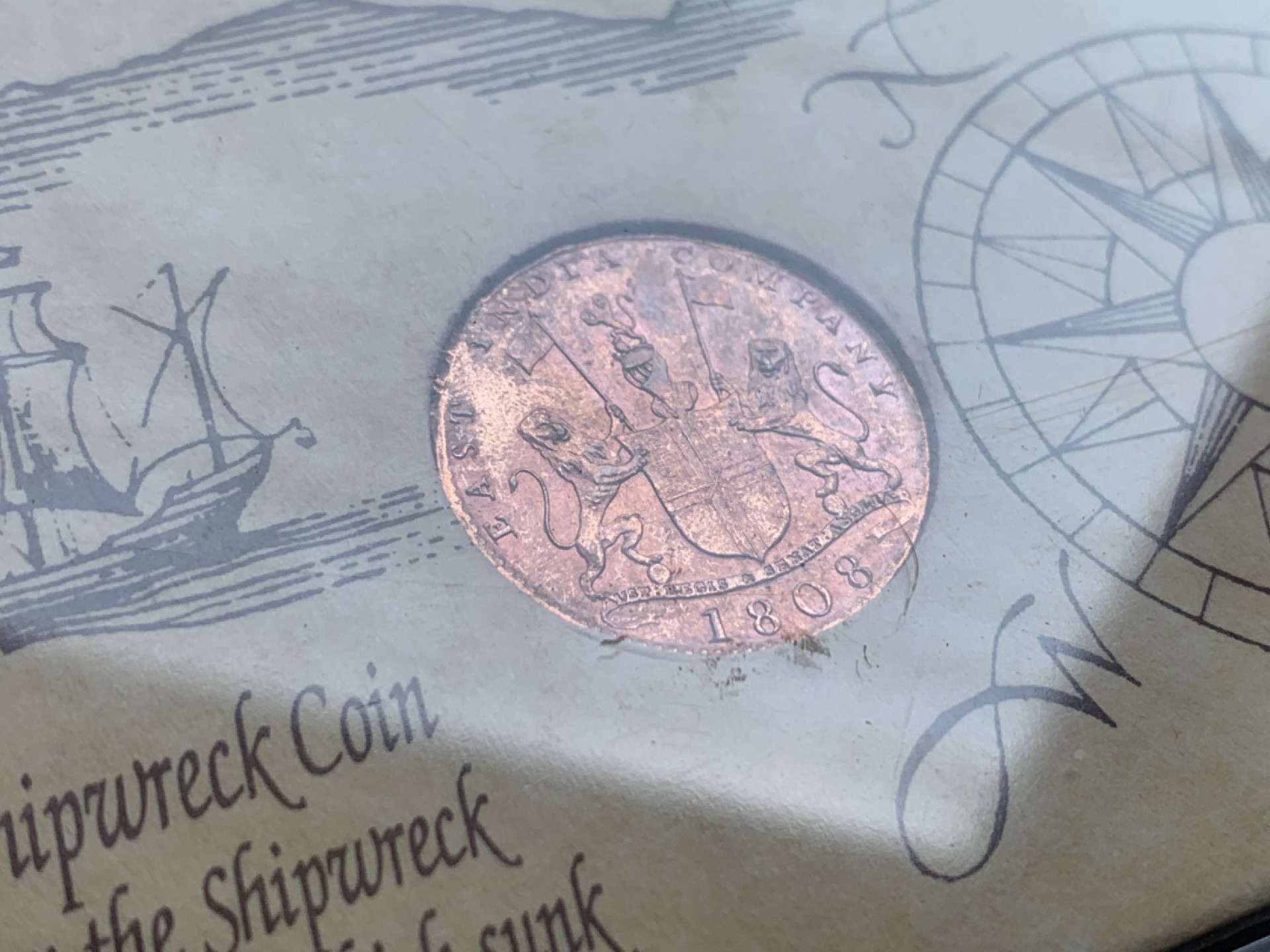 《竞宝斋》第140场-周日，周一，周四 3拍 (全场包邮) 东印度公司 1808年 10cash 铜币 （在1994年包装后发行的密封盒）