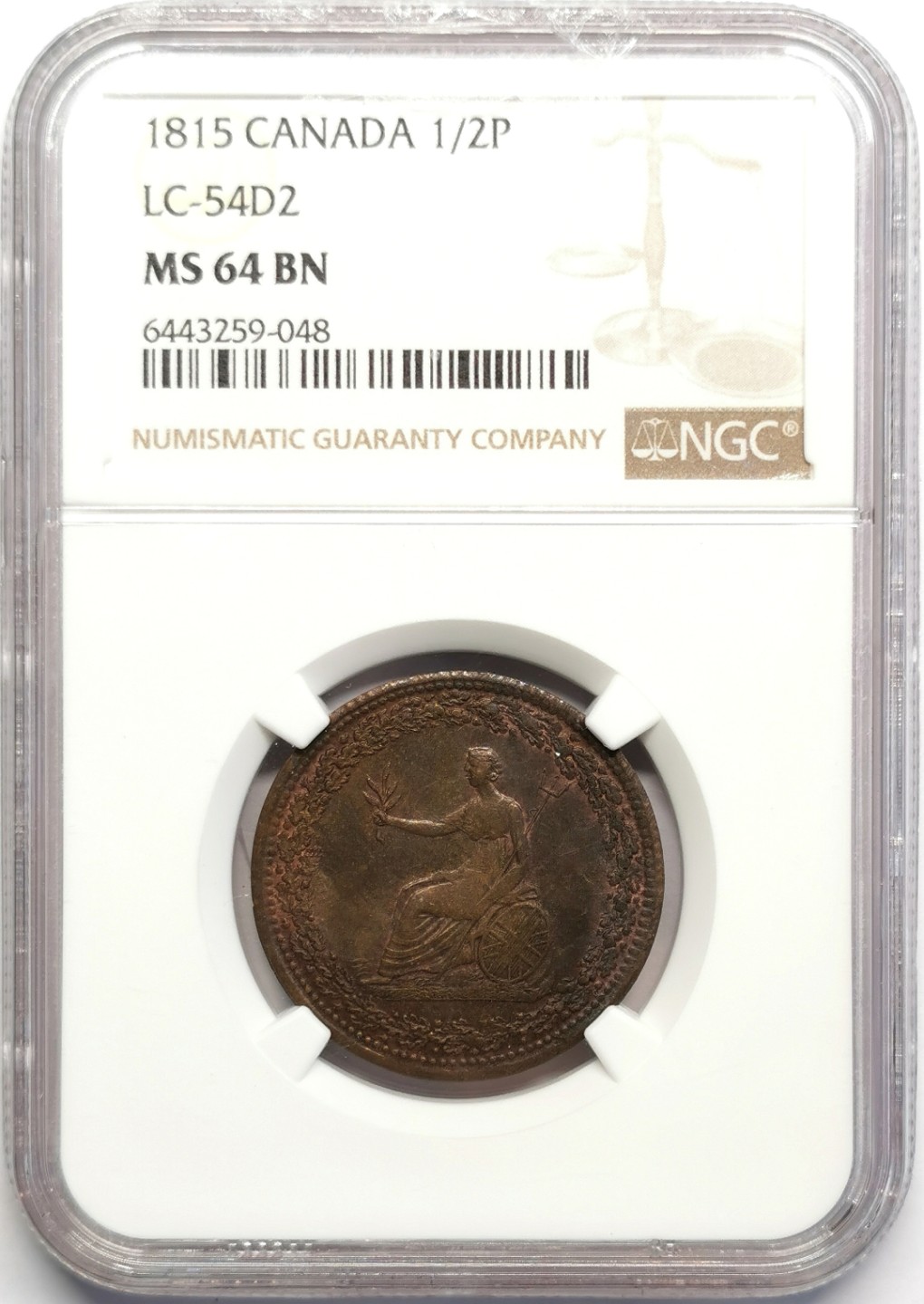 凡希社世界钱币微拍第二百三十期 1815加拿大1/2token NGC-MS64