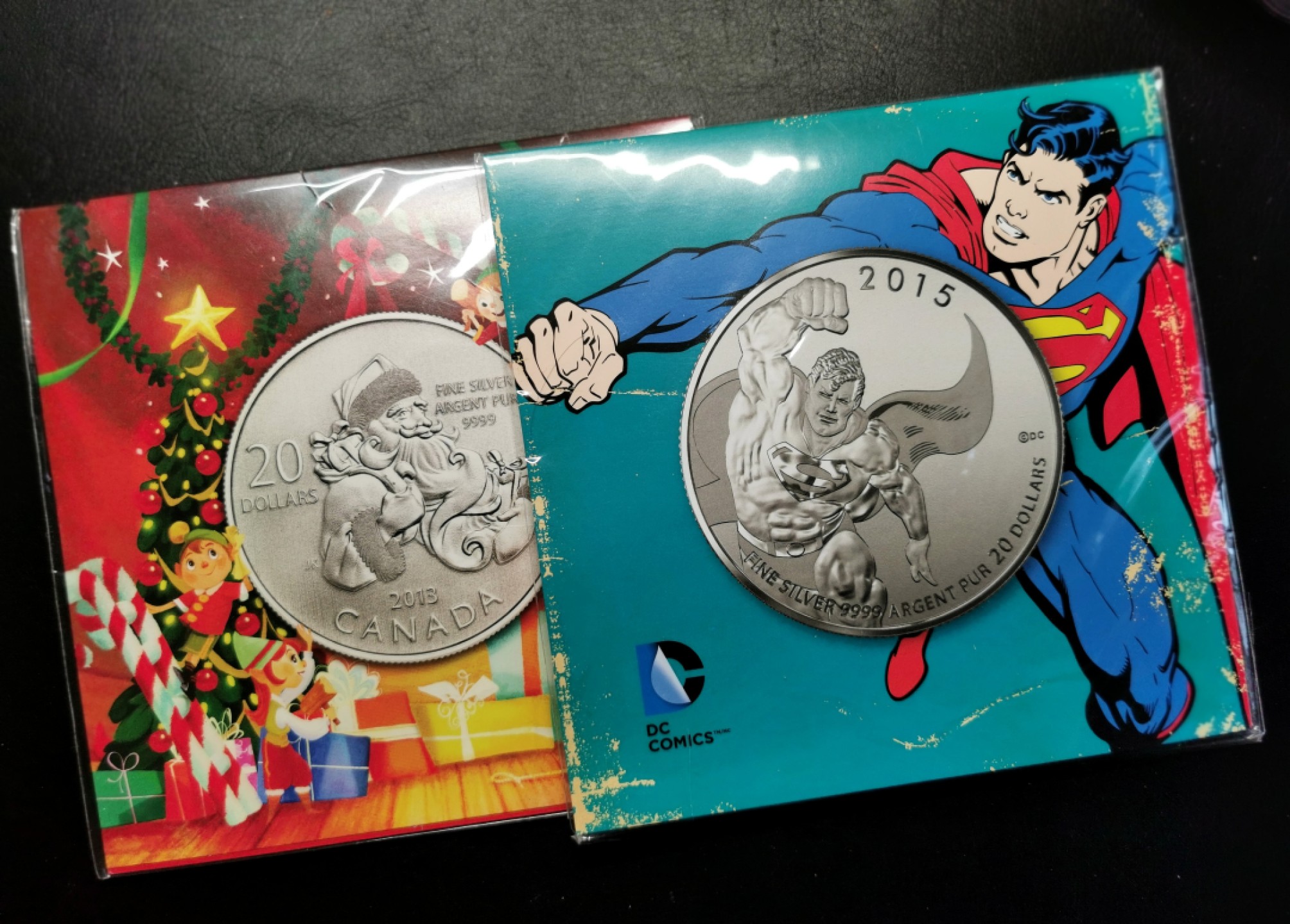 凡希社世界钱币微拍第二百三十期 2013/2015加拿大圣诞/超人纪念20元银币一对原封