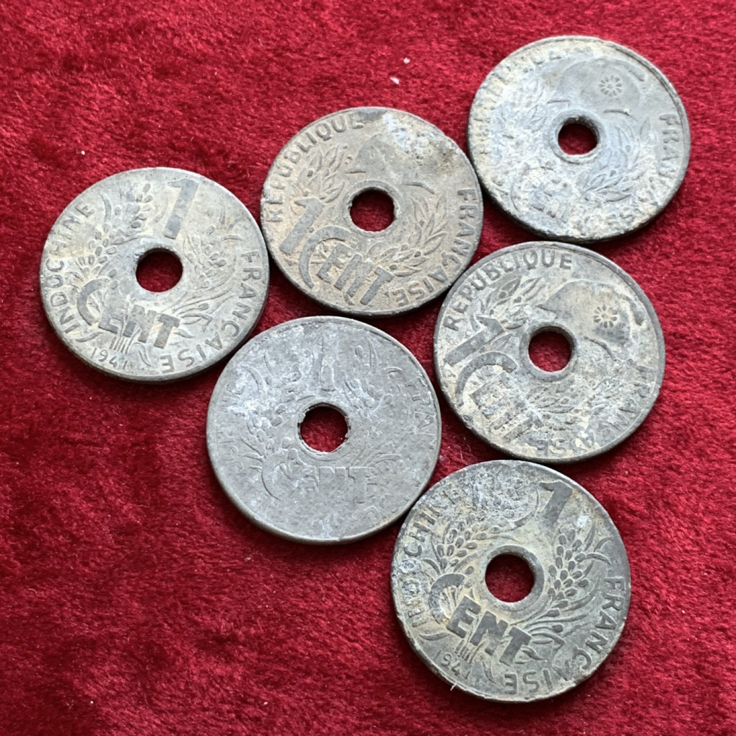 《竞宝斋》第140场-周日，周一，周四 3拍 (全场包邮) 法属印支1分锌币 一组6枚