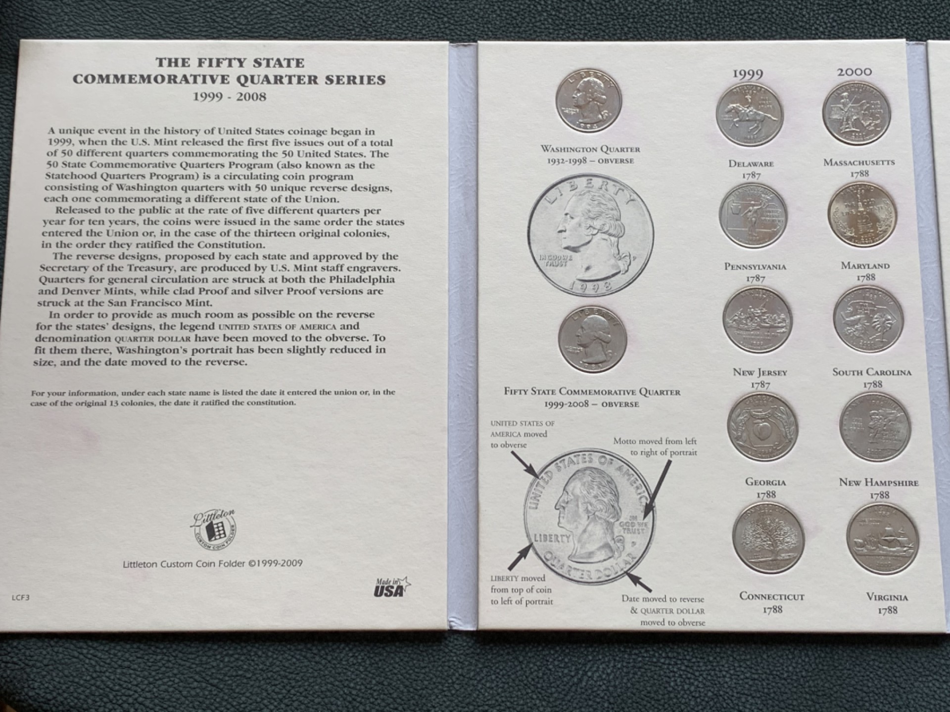 《竞宝斋》第140场-周日，周一，周四 3拍 (全场包邮) 美国 1999-2008 25美分纪念币 套册 含52枚币 一次配齐 少见