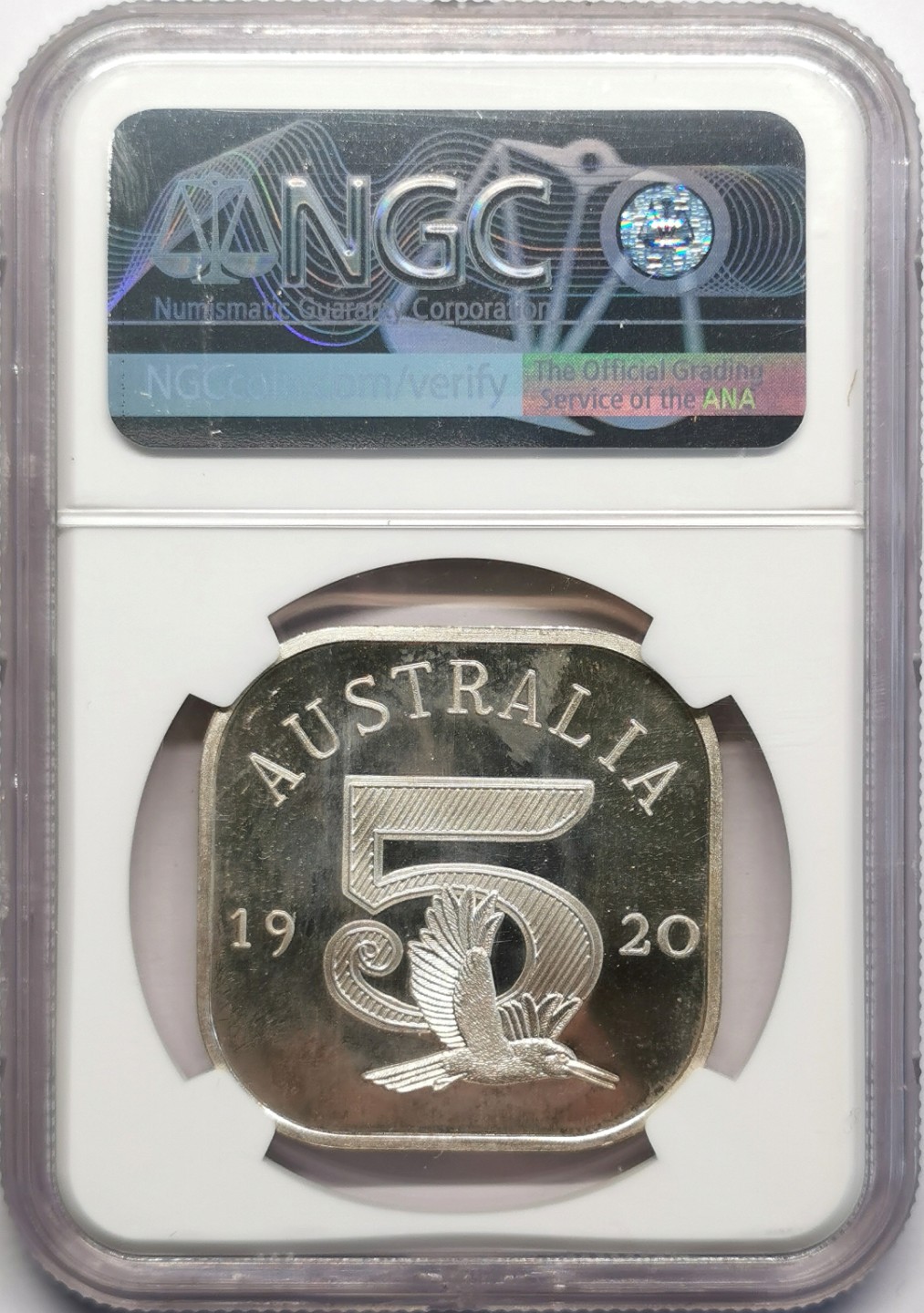 凡希社世界钱币微拍第二百三十期 1920澳大利亚乔五5先令方银精铸NGC-PF67UC