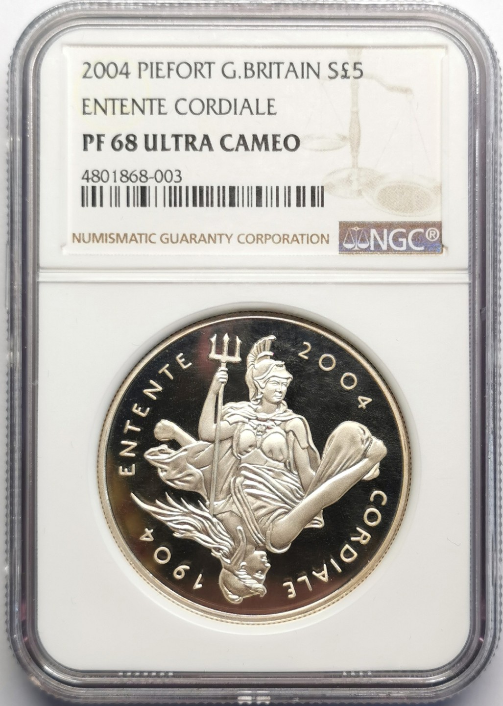 凡希社世界钱币微拍第二百三十期 2004英国纪念英法和约百年5镑加厚银币NGC-PF68UC