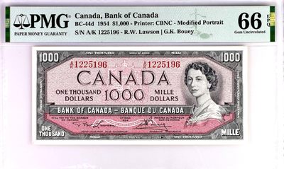 【Blue Auction】✨世界纸币精拍第298期【精】 - 加拿大 1954年1000元 最高值 女王 PMG66EPQ 加拿大中部唯美风光 非常漂亮