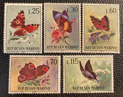 1963年圣马力诺蝴蝶邮票新5全