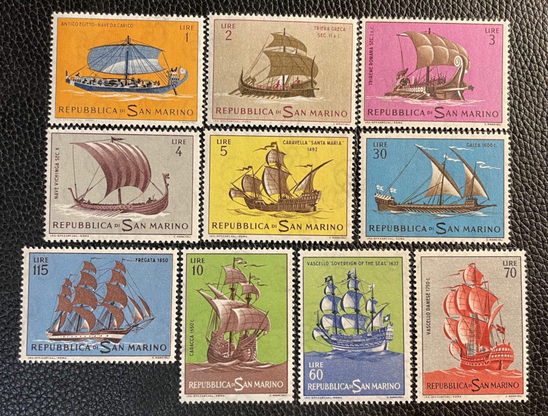 1963年圣马力诺古代帆船邮票新10全