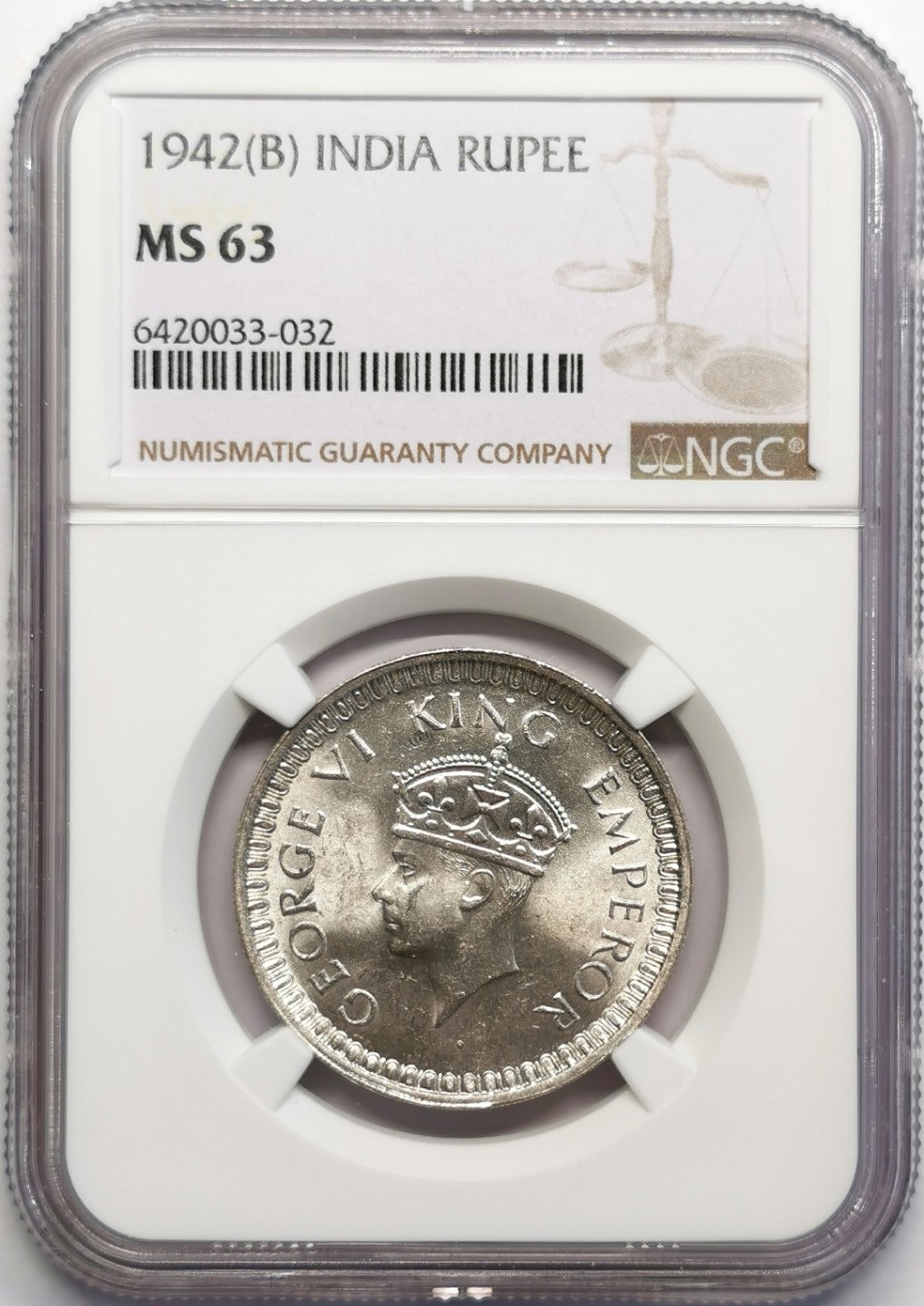 凡希社世界钱币微拍第二百三十期 1942英属印度乔六卢比NGC-MS63