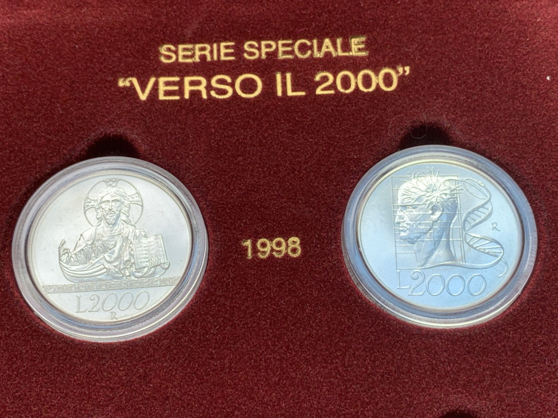 《竞宝斋》第140场-周日，周一，周四 3拍 (全场包邮) 原盒证书 意大利1998-2000年 千禧年六枚装 2000/5000/10000里拉 银币 完美品