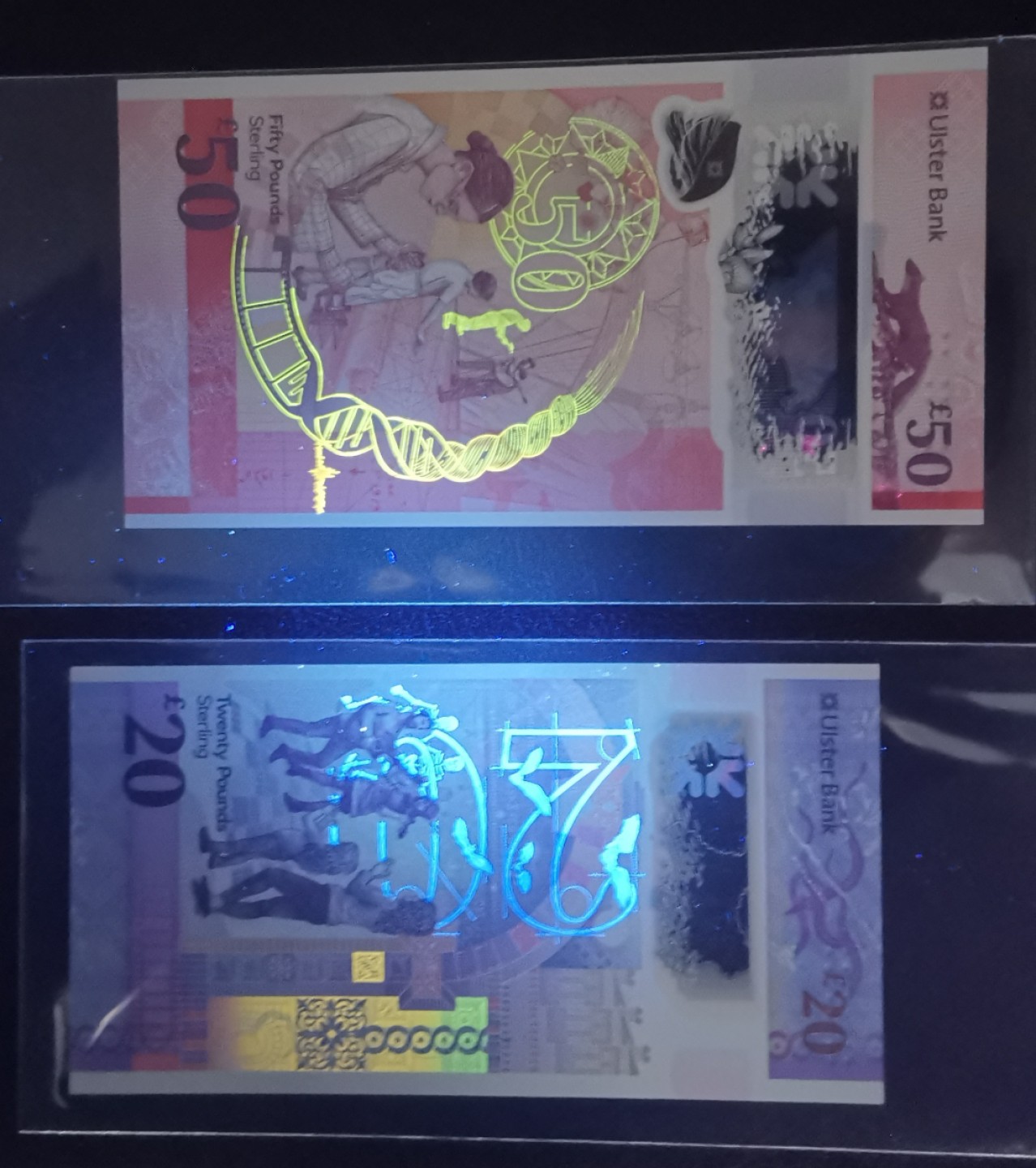 《张总收藏》92期——外币精品大会100拍 (大热第一4张全套UNC)北爱尔兰阿尔斯特银行2021年首发AA冠50镑无4 2022年度IBNS世界最佳纸币热门获奖钞品种&20/10/5镑AA冠 10镑塑料窗口有极轻微划痕