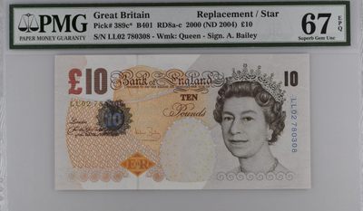 【Blue Auction】✨世界纸币精拍第300期盛典🔥🔥🔥 【补号 仅1张更高分】英国 2000年10镑 PMG67EPQ 