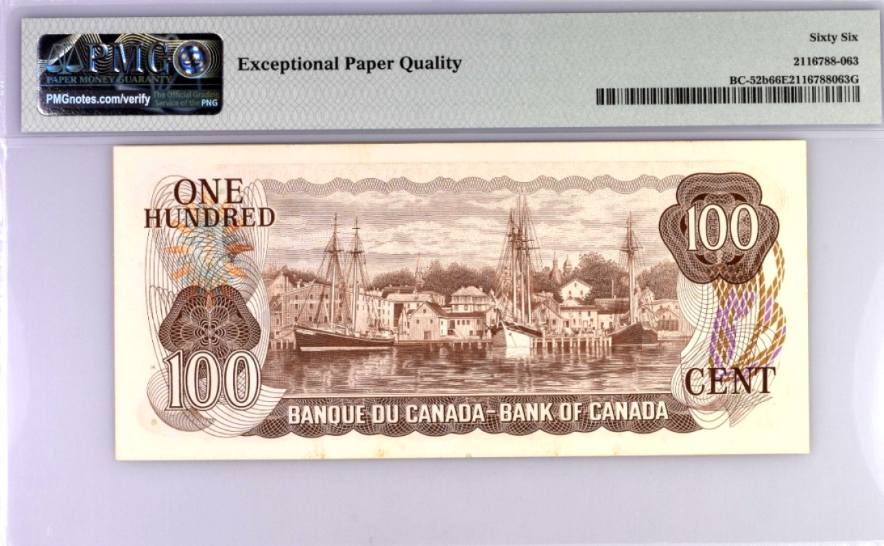 【Blue Auction】✨世界纸币精拍第300期盛典🔥🔥🔥 【88尾】加拿大 1975年100元 PMG66EPQ 背面港口精美