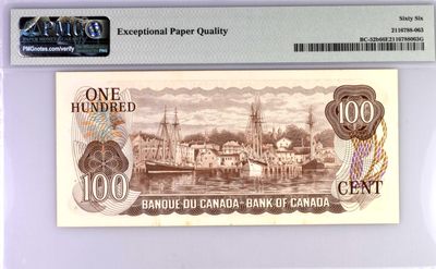 【Blue Auction】✨世界纸币精拍第300期盛典🔥🔥🔥 【88尾】加拿大 1975年100元 PMG66EPQ 背面港口精美