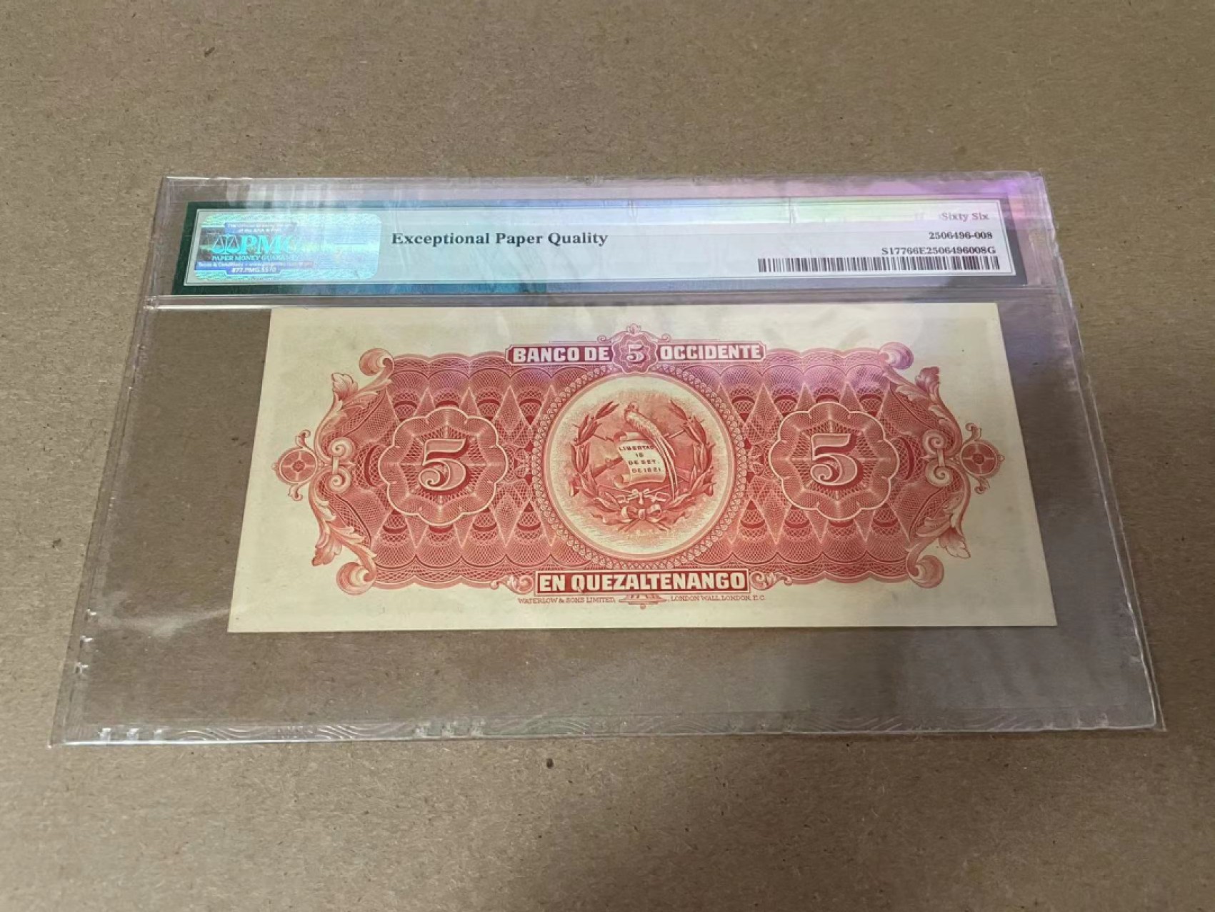 【Blue Auction】✨世界纸币精拍第300期盛典🔥🔥🔥 【冠军分 百年风云】危地马拉 1918-20年5比索 墨丘利 PMG66EPQ 精美