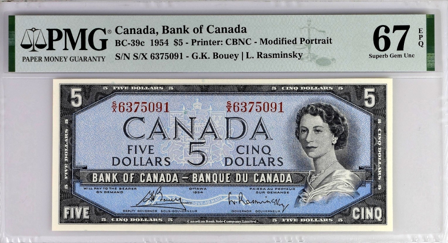 【Blue Auction】✨世界纸币精拍第300期盛典🔥🔥🔥 【冠军分】加拿大 1954年5元 PMG67EPQ 水獭瀑布 女王 高分
