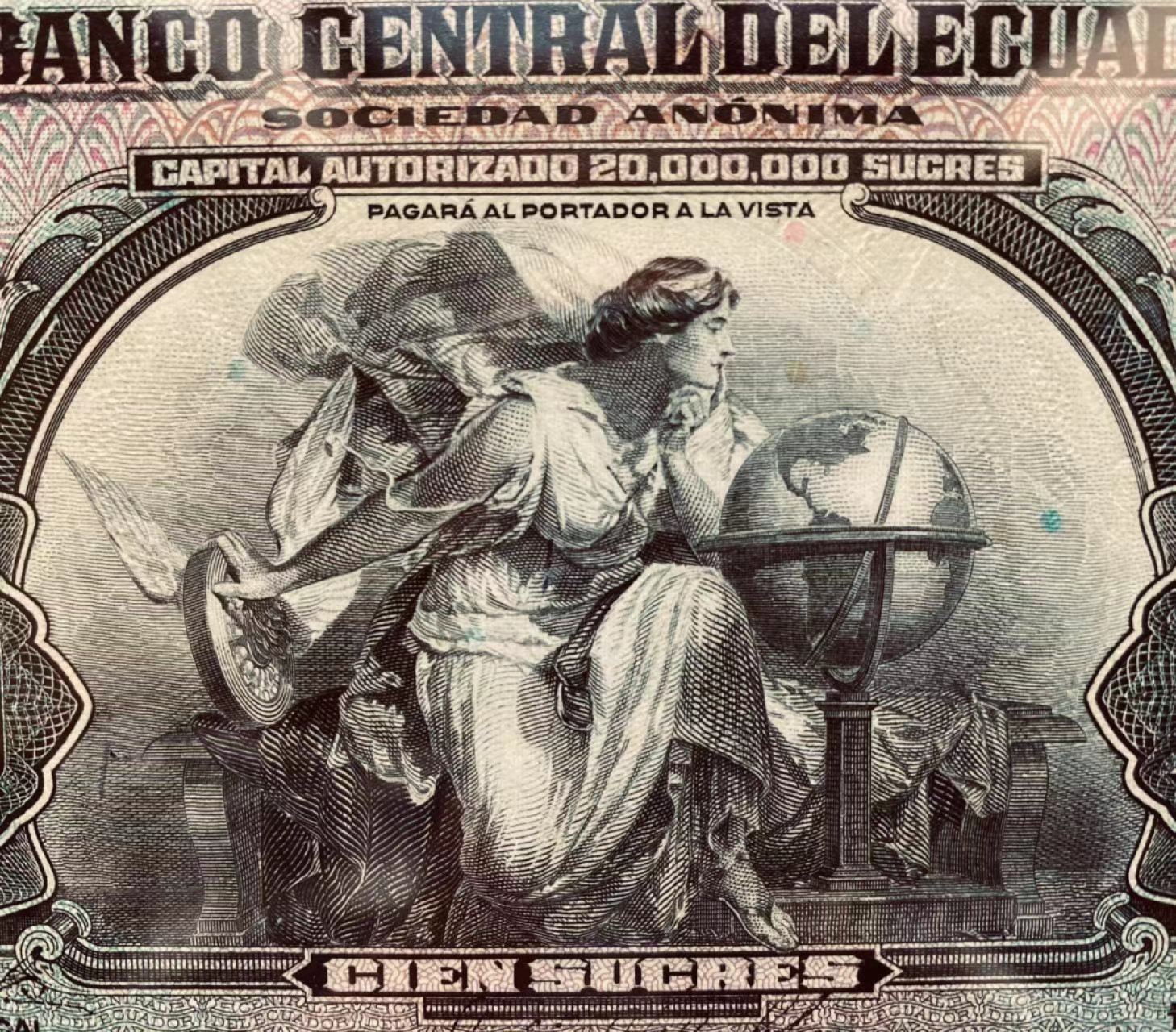 【Blue Auction】✨世界纸币精拍第300期盛典🔥🔥🔥 【实钞高分少见】厄瓜多尔 1947年100苏克雷 PMG64 大天使 ABNC经典形象 雕刻精美