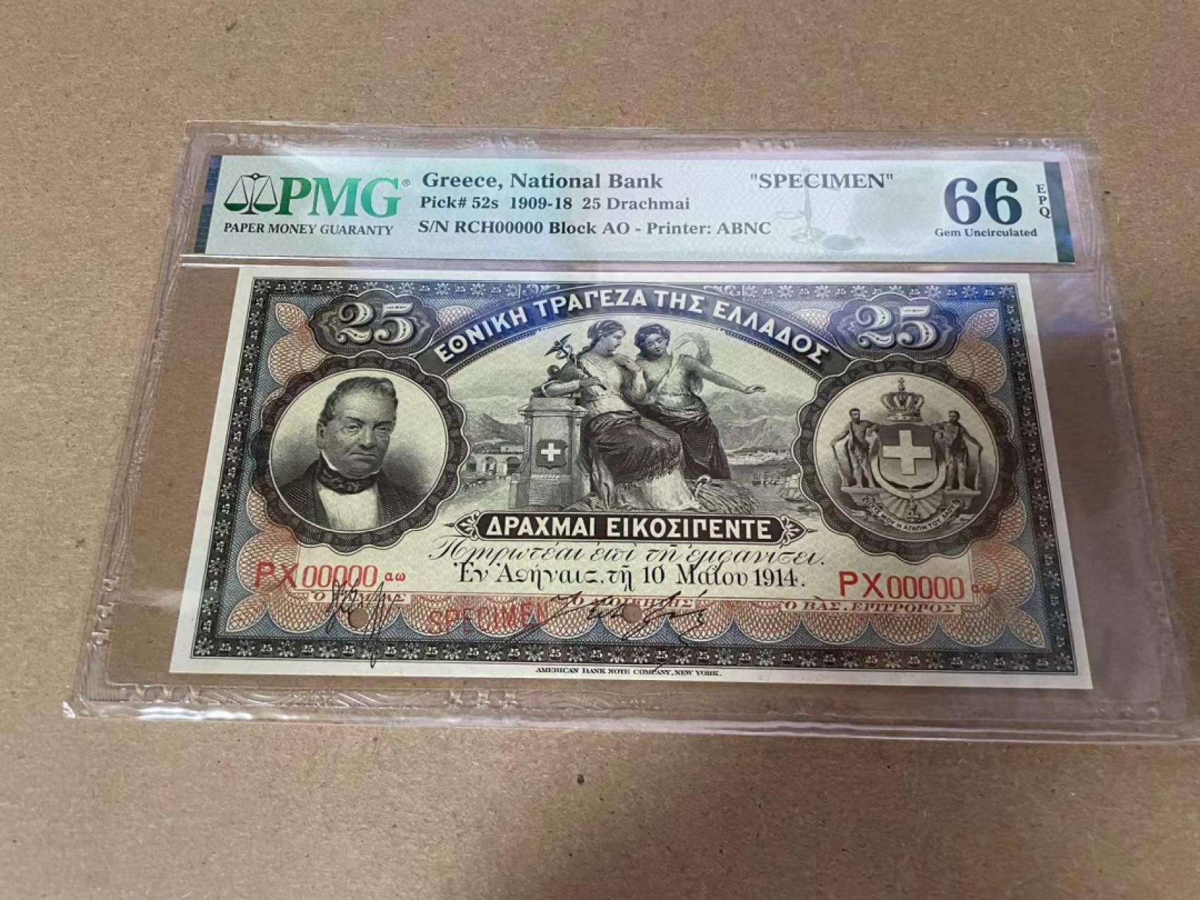 【Blue Auction】✨世界纸币精拍第300期盛典🔥🔥🔥 希腊 1909-18年25德拉科马 PMG66EPQ 样钞 设计精美