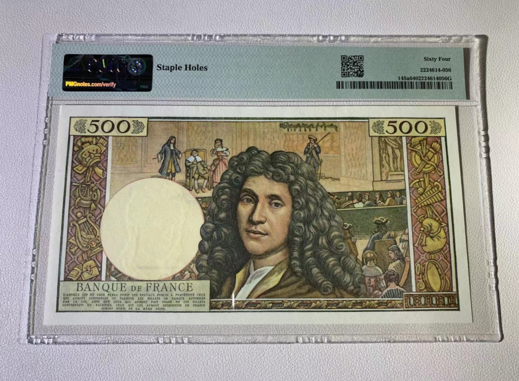 【Blue Auction】✨世界纸币精拍第300期盛典🔥🔥🔥 法国 1963年5000法郎 戏剧家莫里哀 非常漂亮的大票幅高值纸币 PMG64 